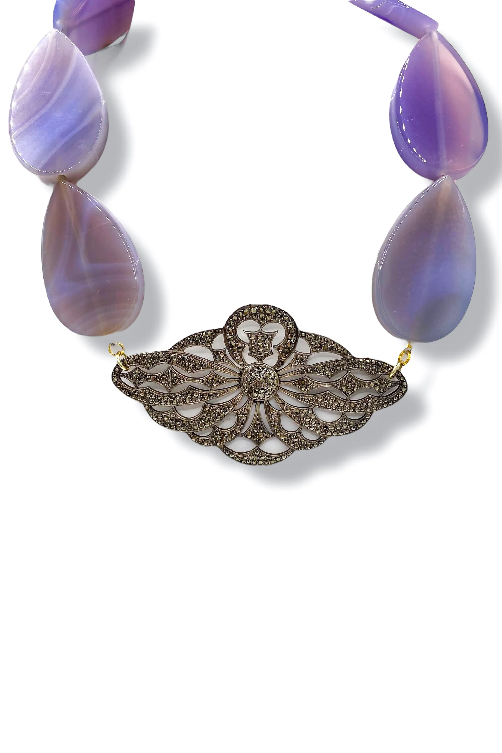 Made In The Deep South 1920s Marcasite Brooch 1960s Jade Necklace