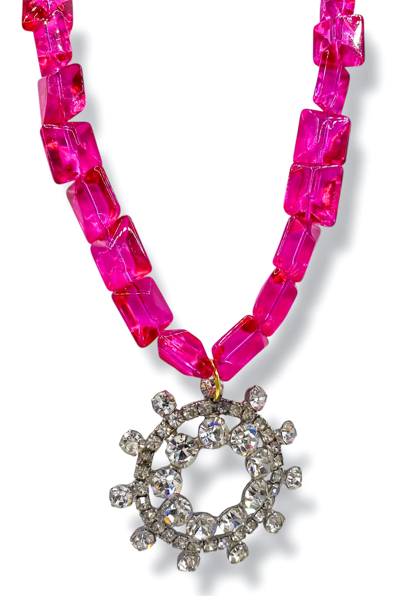 Made In the Deep South 1940s Brooch 1970s Magenta Bead Necklace