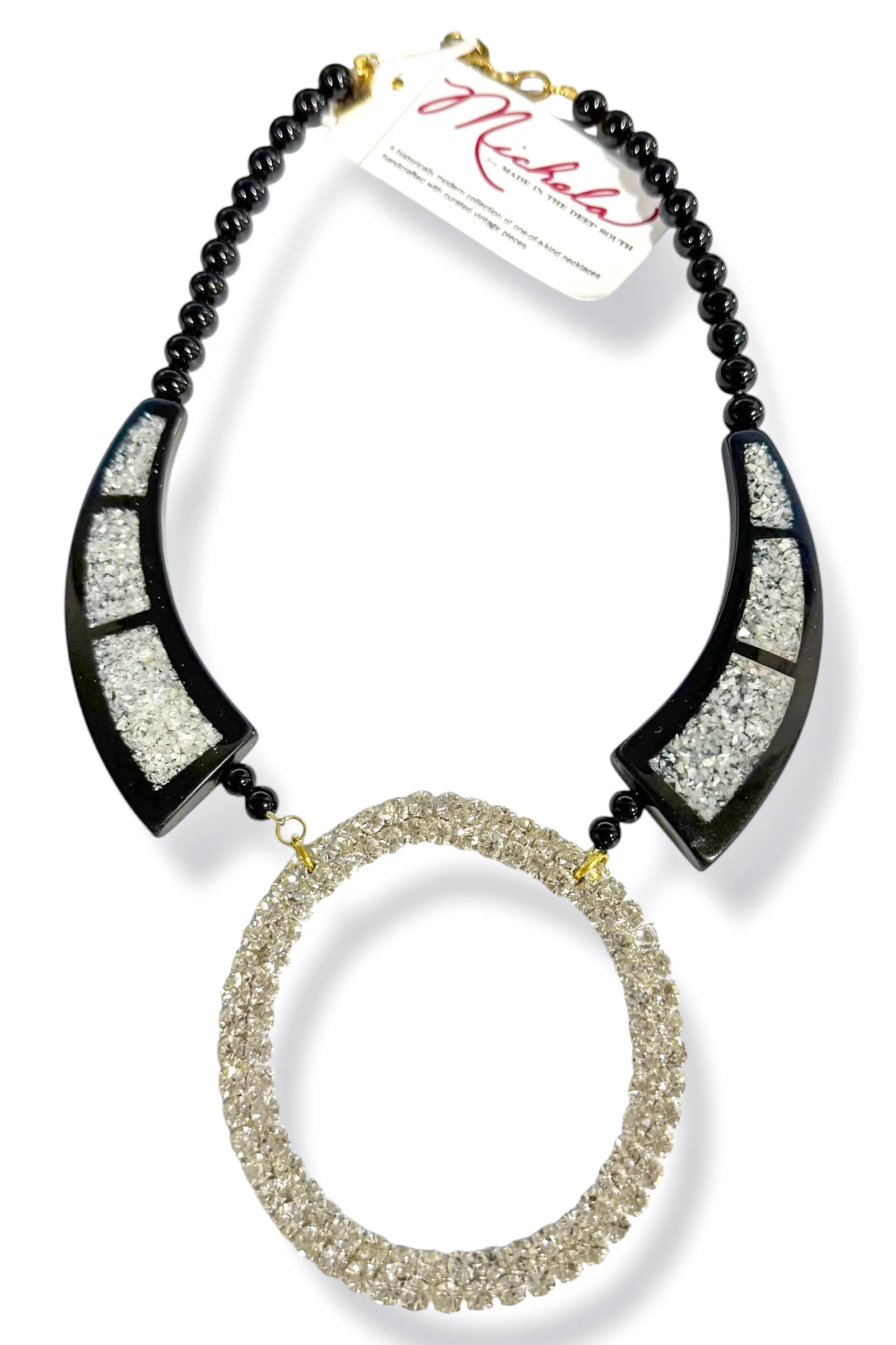 Made in the Deep South 1940s Czech Sash Buckle Mother Of Pearl Lucite Necklace