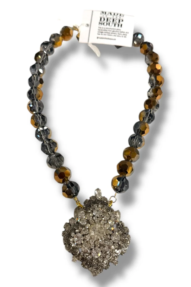 Made in the Deep South 1950s Brooch 1960s Crystal Bead Necklace