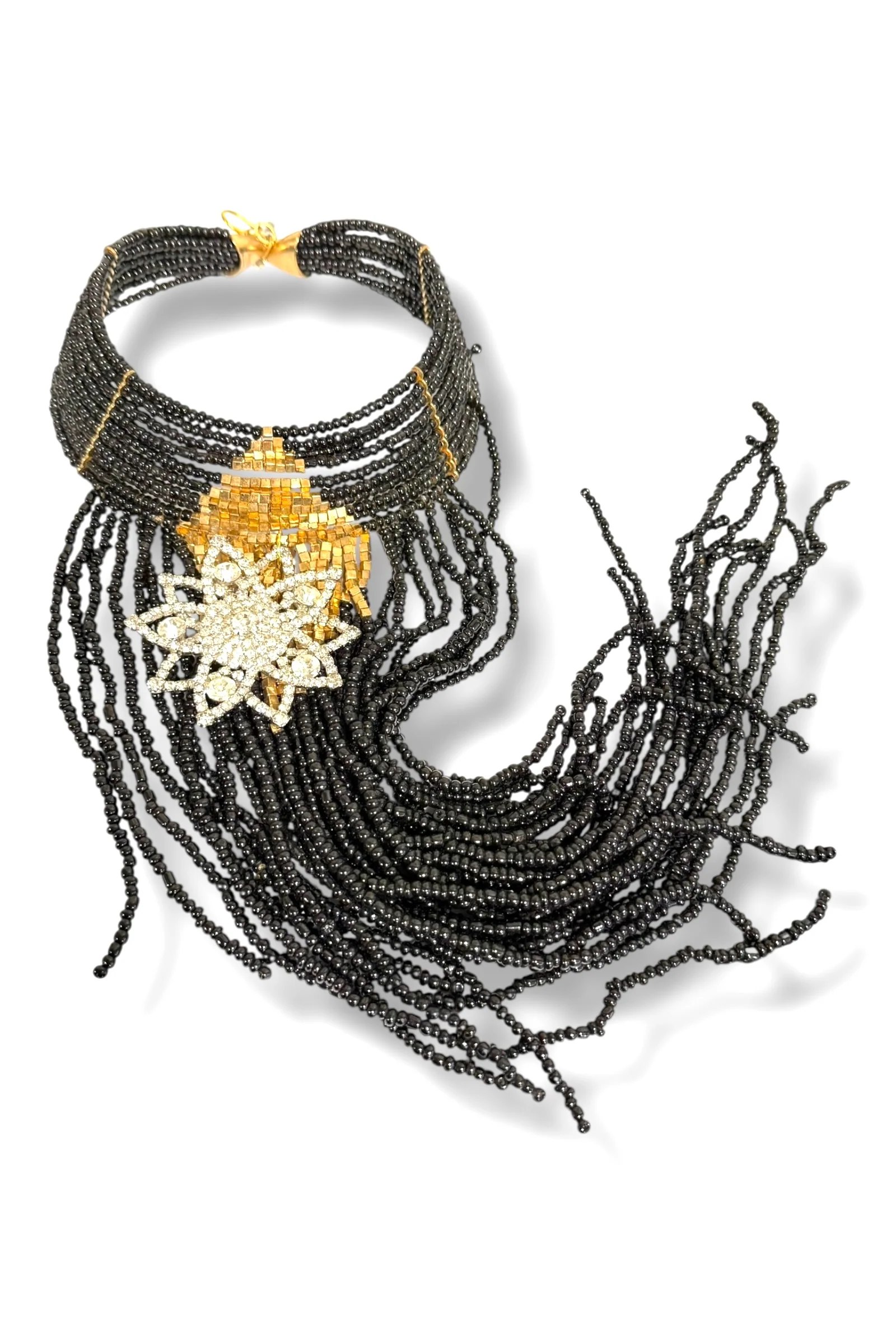 Made in the Deep South 1950s Brooch 1970s Bead Fringe Bib Necklace