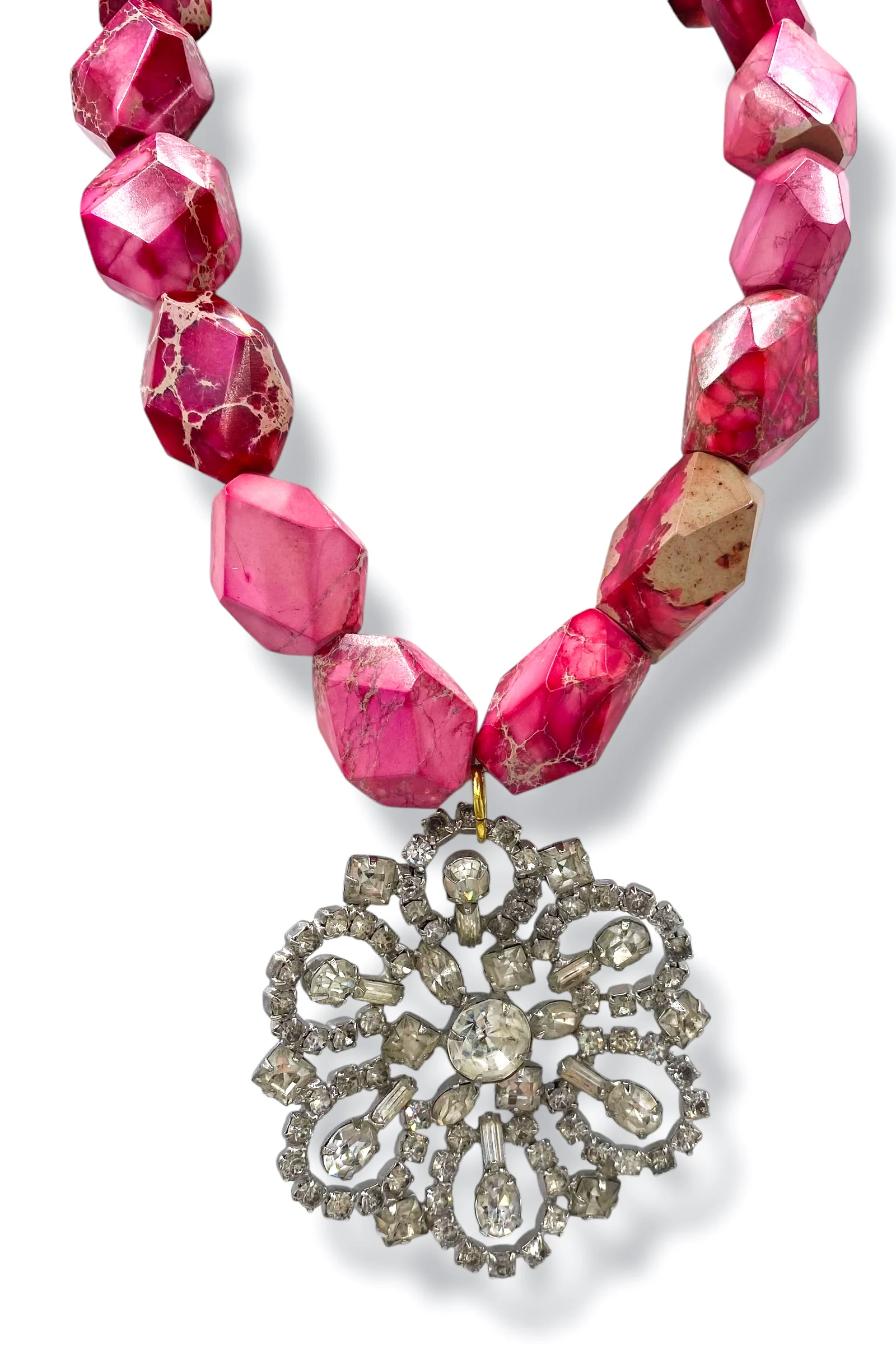 Made In the Deep South 1950s Brooch 1970s Pink Jasper Necklace