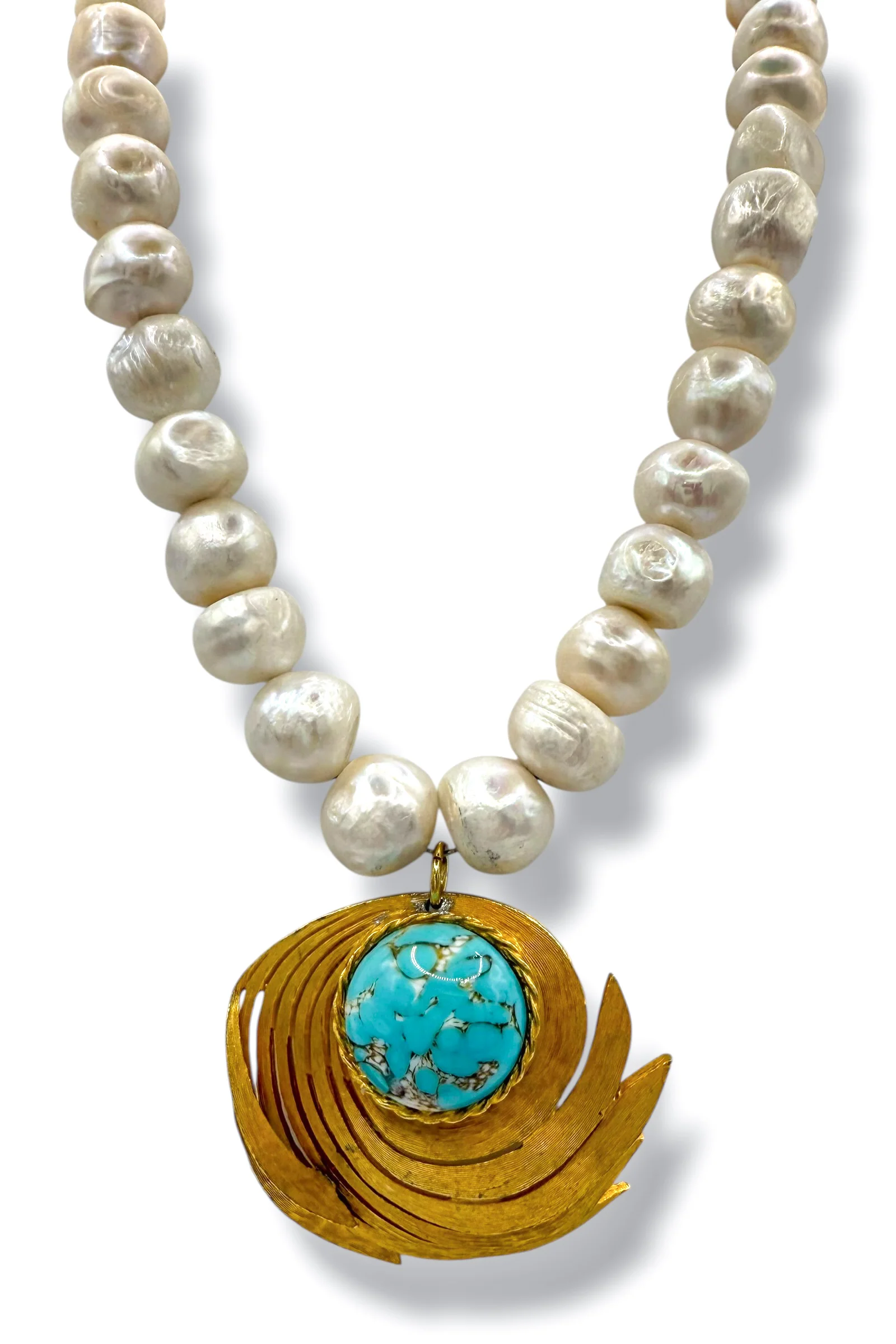Made In the Deep South 1950s Cabochon Brooch Baroque Pearl Necklace