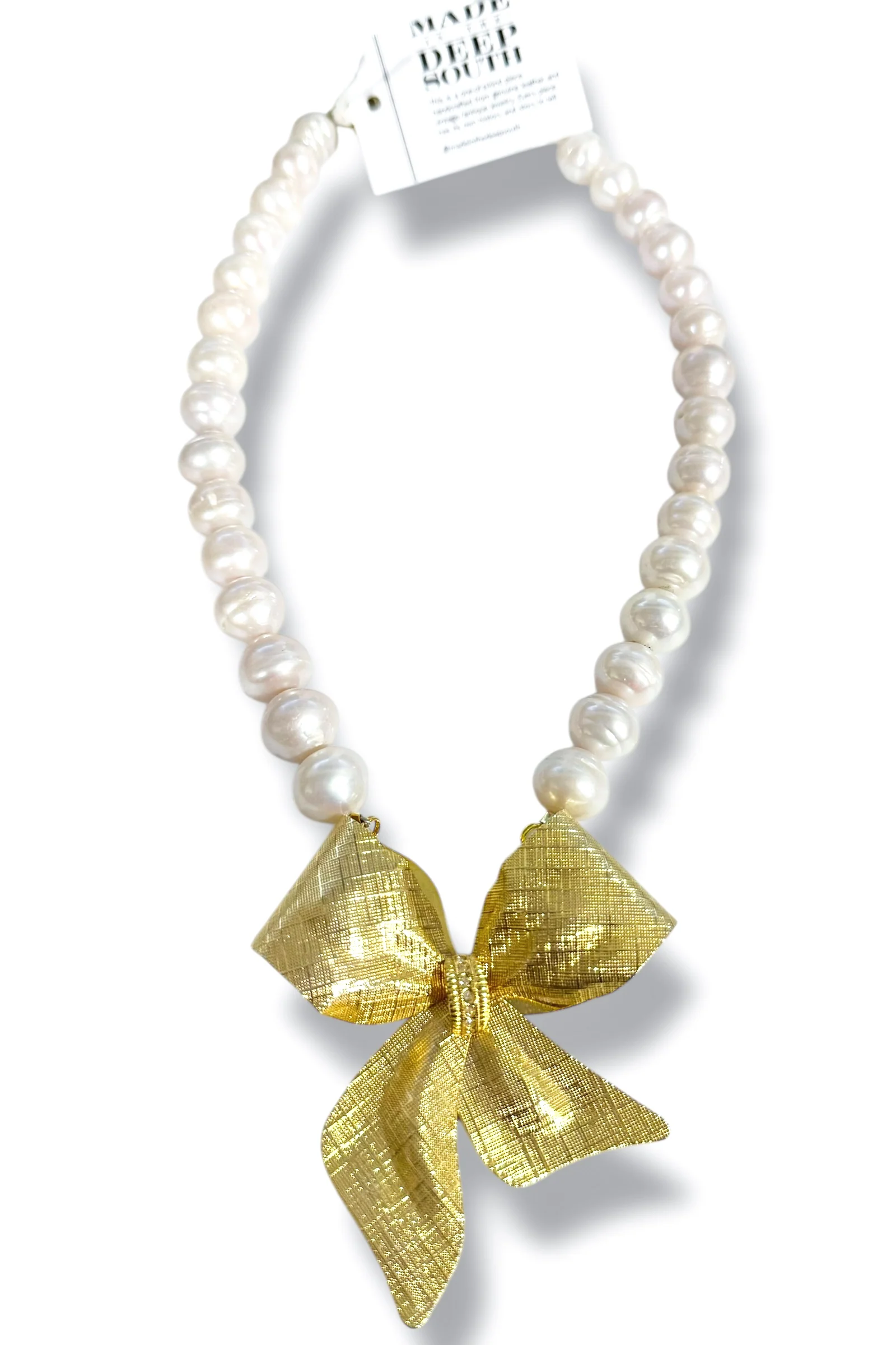Made in the Deep South 1960s Bow Brooch Baroque Pearl Necklace
