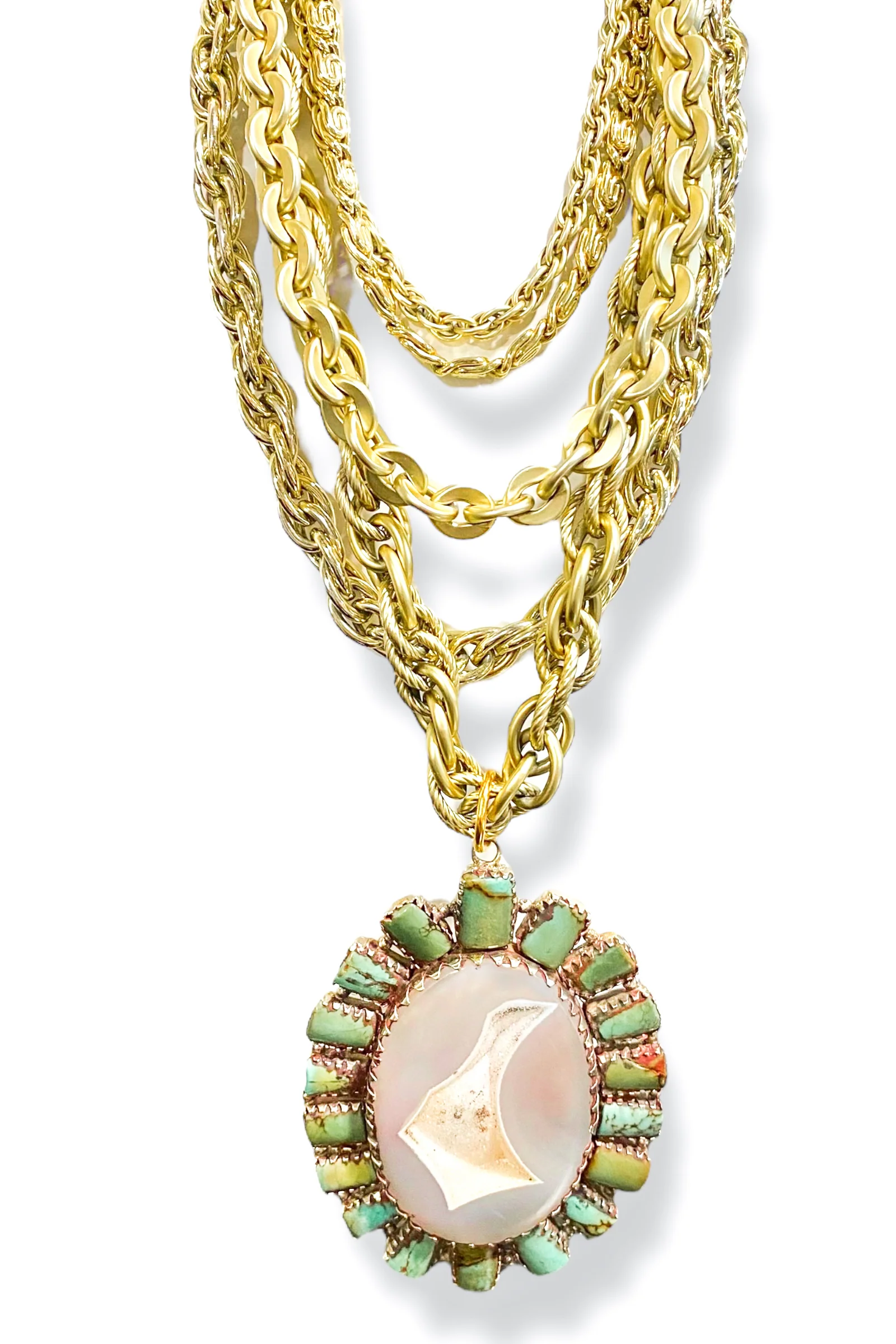 Made in the Deep South 1960s Druzy & Turquoise Pendant 1960s Necklace