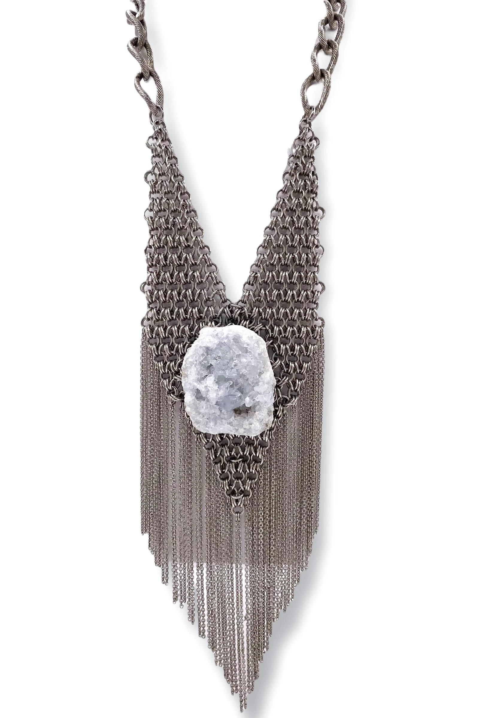 Made in the Deep South 1960s Necklace 1960s Chain Celestite Stone Necklace