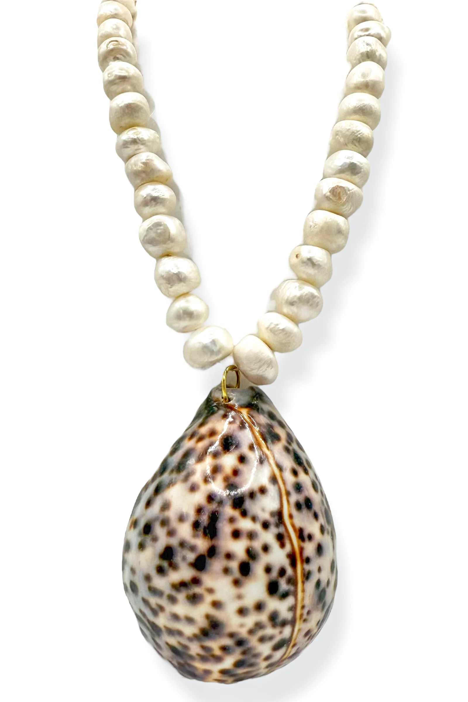 Made In The Deep South 1960s Tiger Cowrie Shell Baroque Pearls Necklace