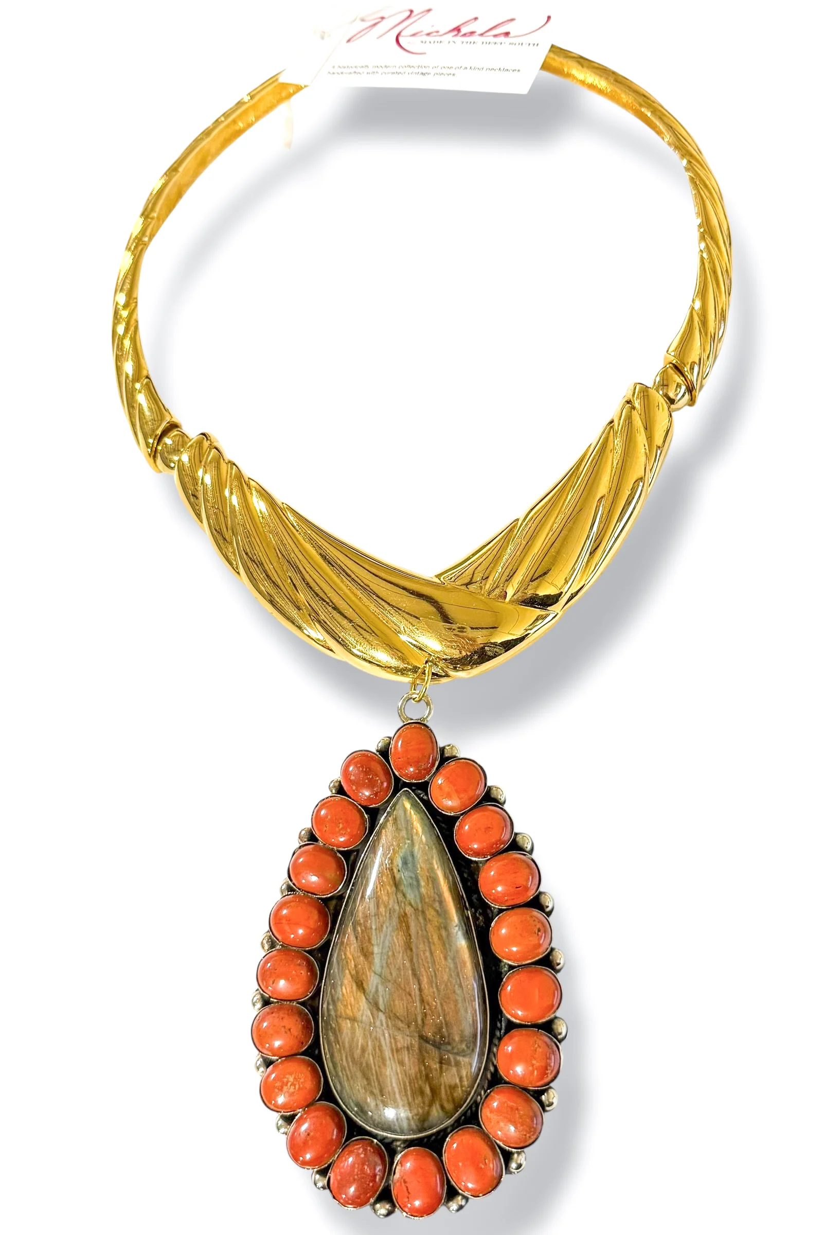 Made in the Deep South 1970s Agate Labradorite Pendant 1970s Necklace