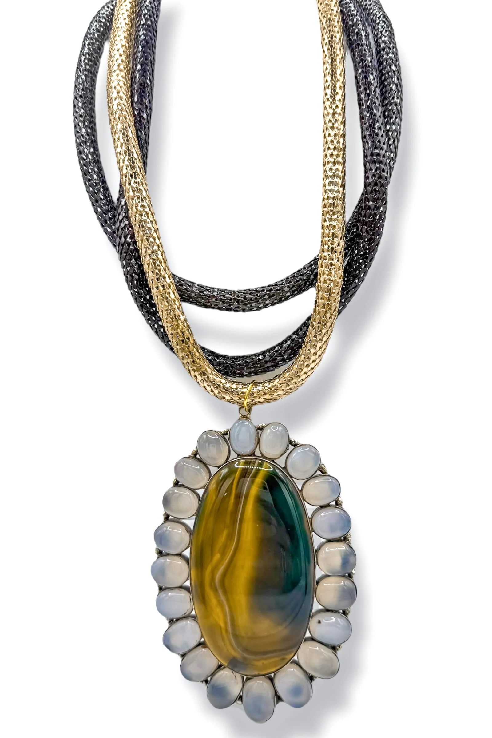 Made in the Deep South 1970s Agate & Moonstone 1960s Mesh Necklace
