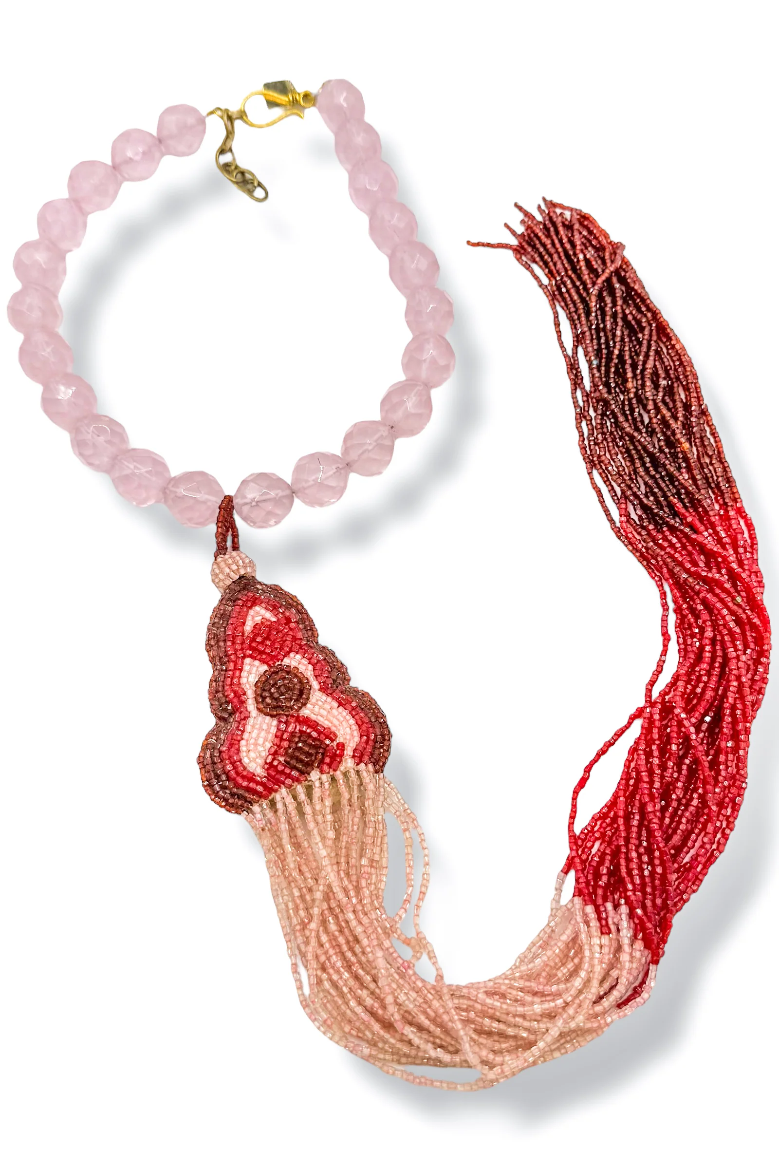 Made in the Deep South 1970s Beaded Tassel Pendant 1960s Chalcedony Necklace
