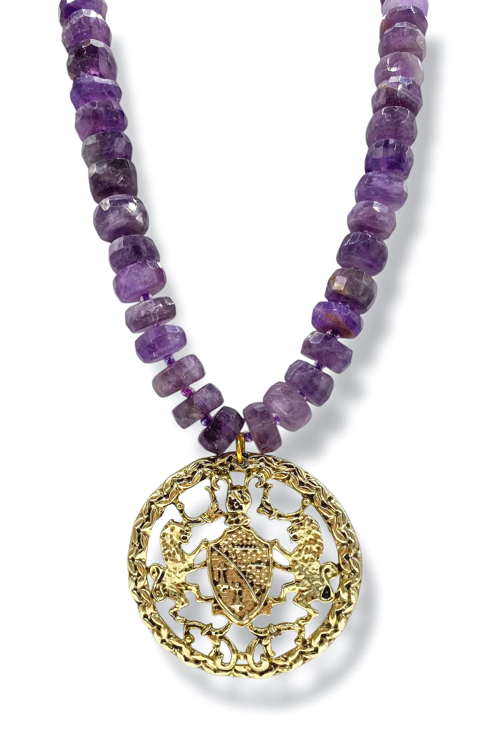 Made In The Deep South 1970s Brooch And Amethyst Bead Necklace