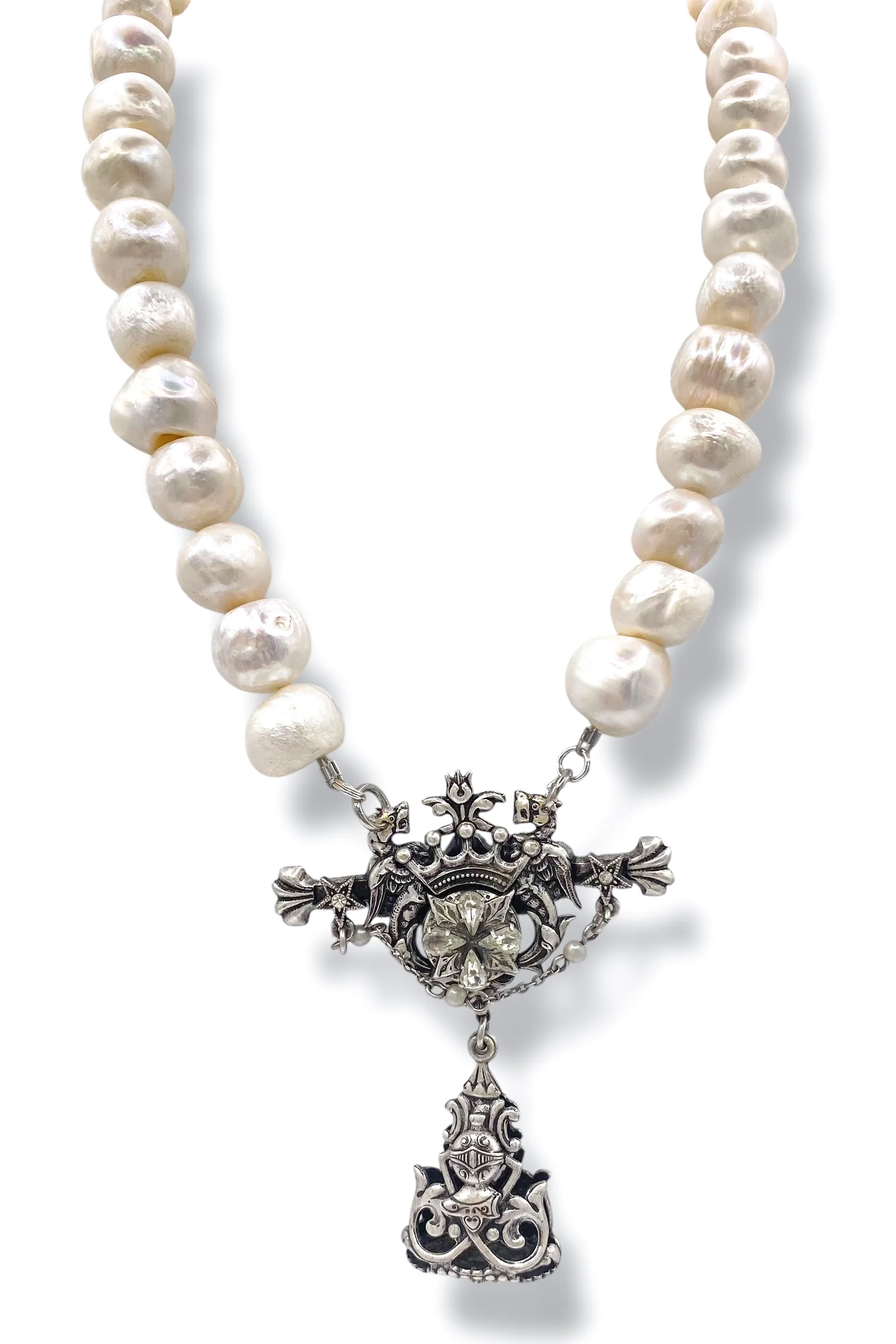 Made In The Deep South 1970s Kirk's Folly Watch Fob Baroque Pearl Necklace