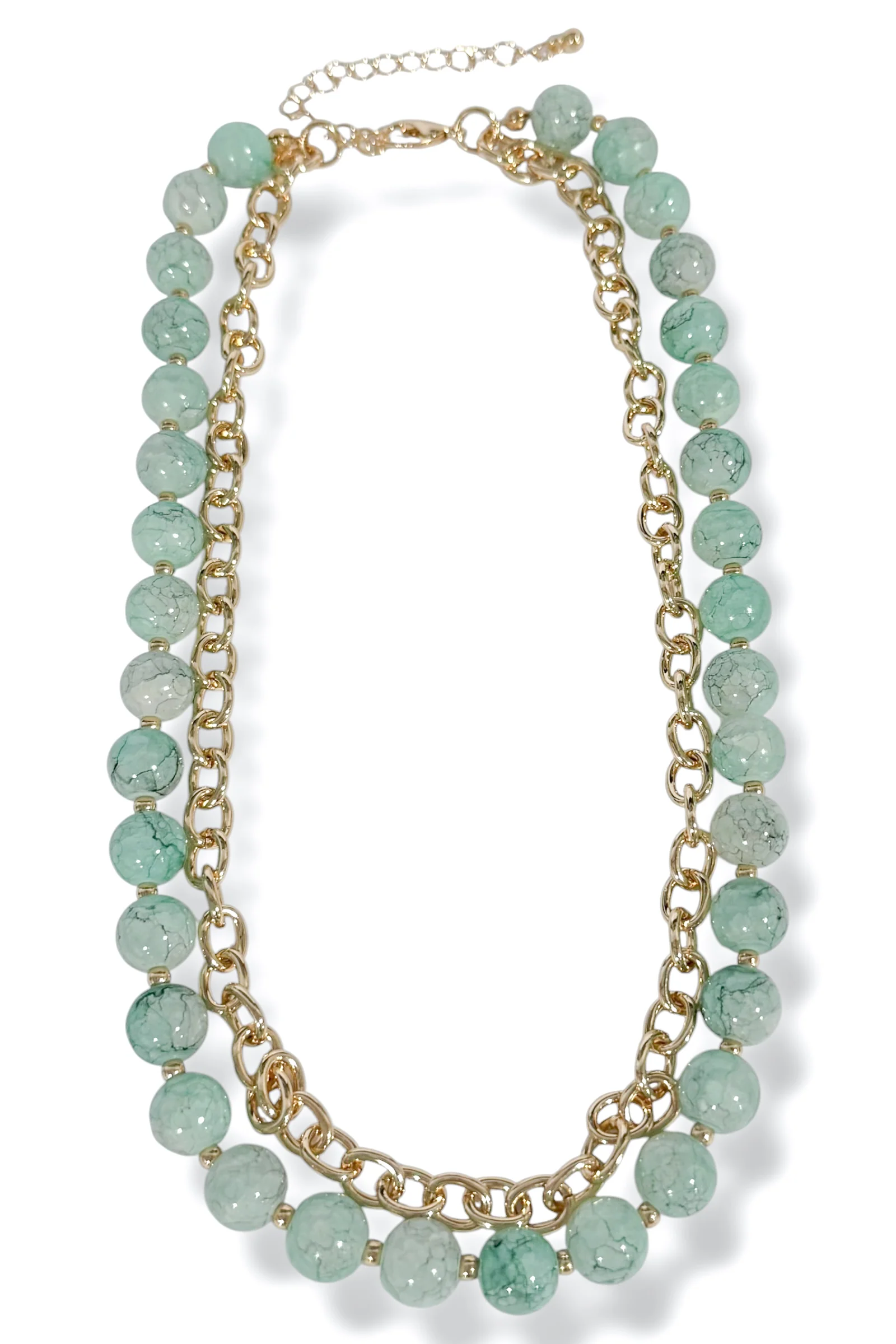 Showing You Off Green Layered Beaded Chain Necklace