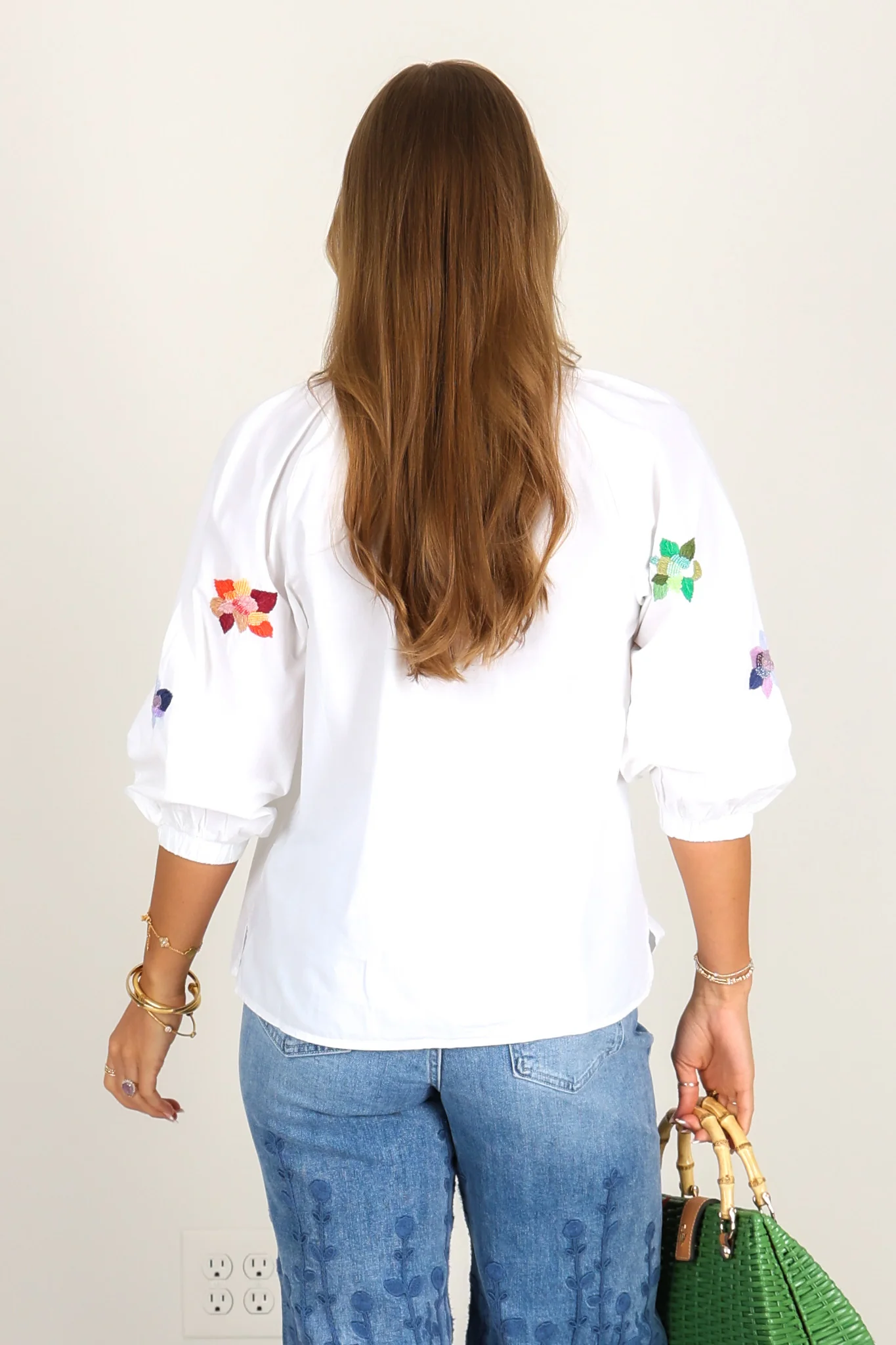 Tribal White Embroidered 3/4 Sleeve Blouse - Image 5
