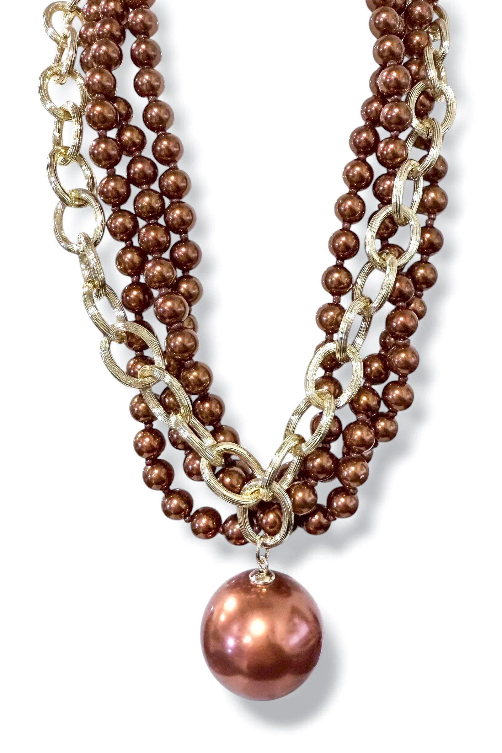 Move On Over Brown Pearl Layered Necklace