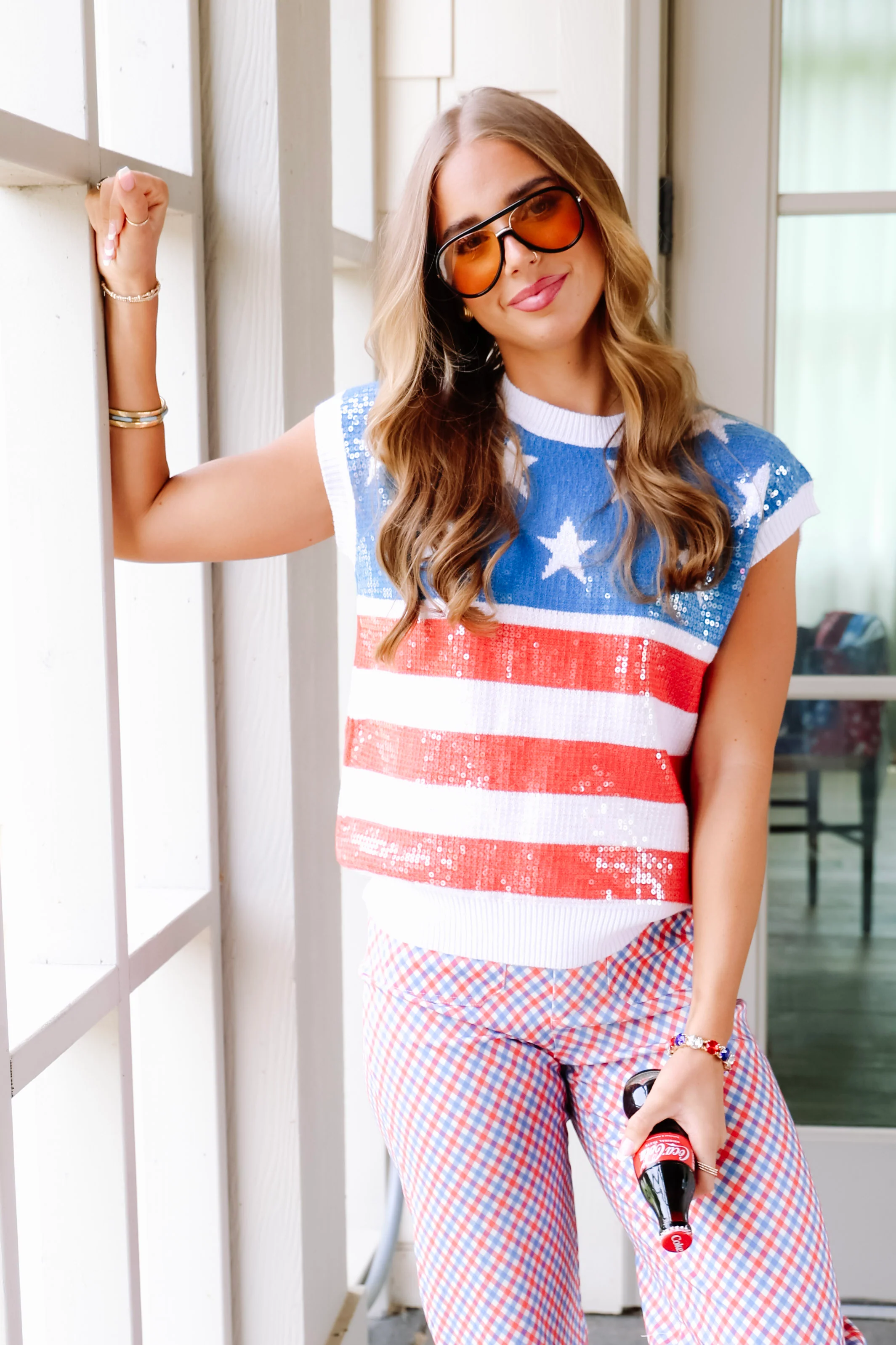 4th Of July Shimmer Striped Sleeveless Sweater - Image 5