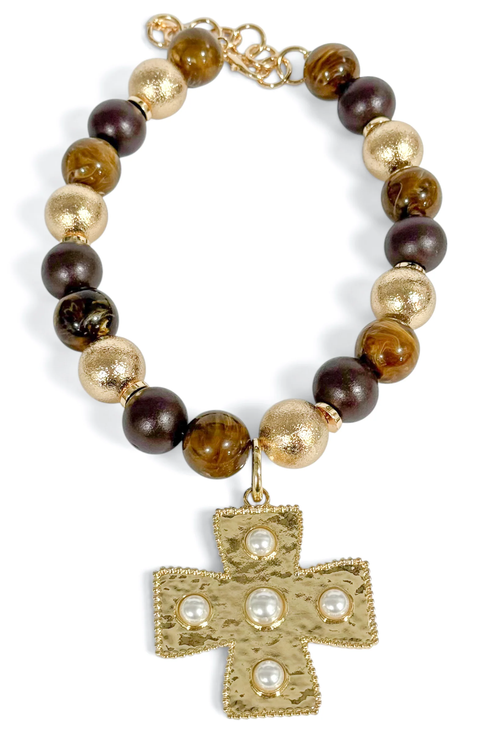 Dreams are Made Of Cream and Gold Pearl Textured Cross Pendant - Image 2