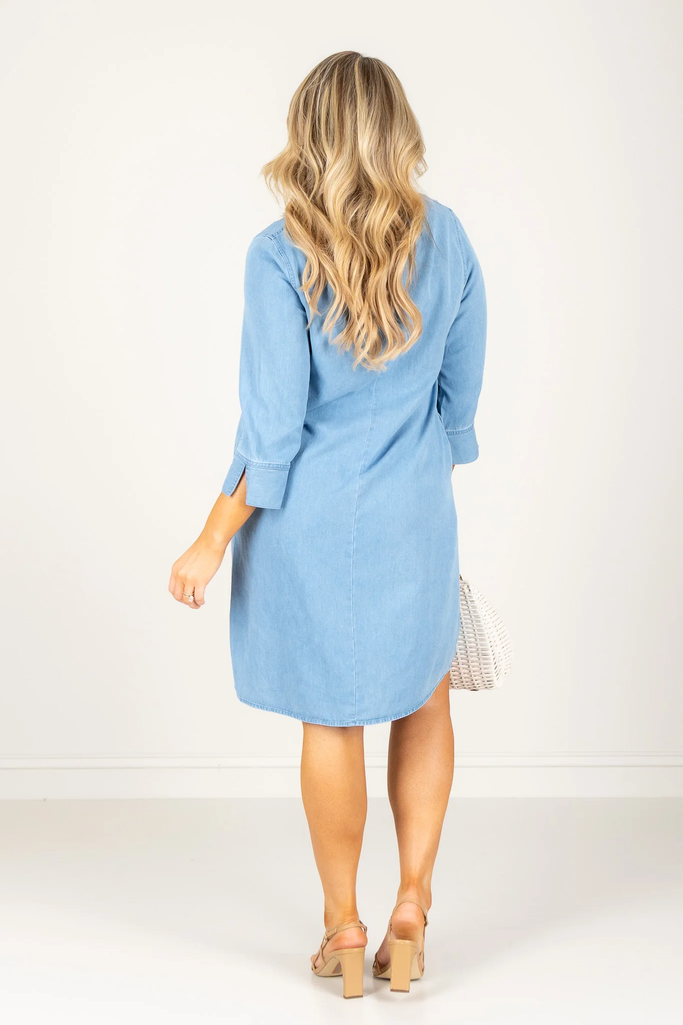 Foxcroft Abigail 3/4 Sleeve Bleach Wash Denim Mini Dress - Image 6