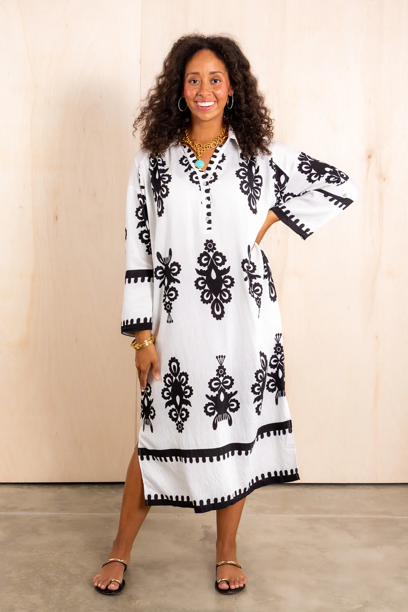 Moving Forward Cream Mix Long Sleeve Midi Dress