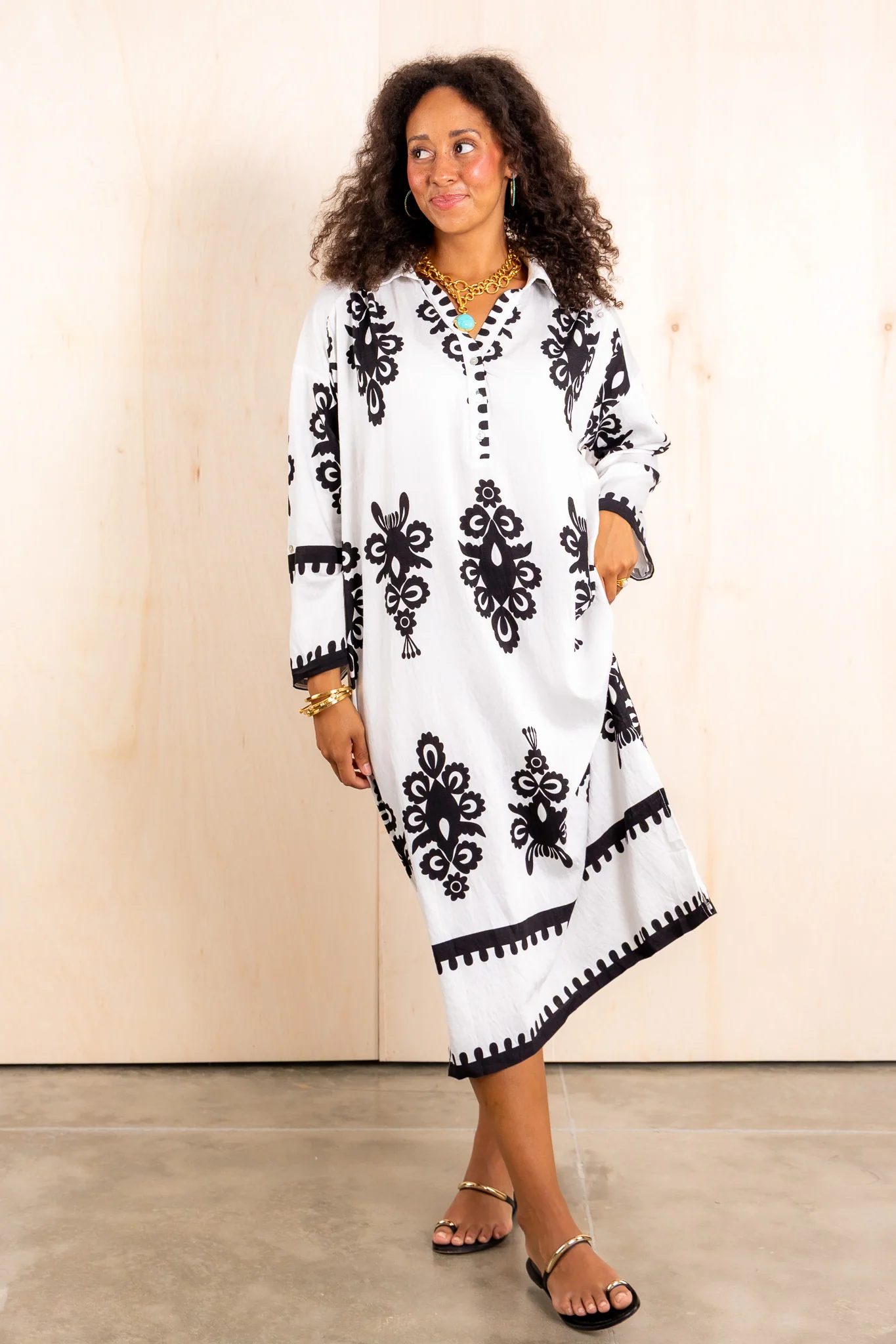 Moving Forward Cream Mix Long Sleeve Midi Dress - Image 2