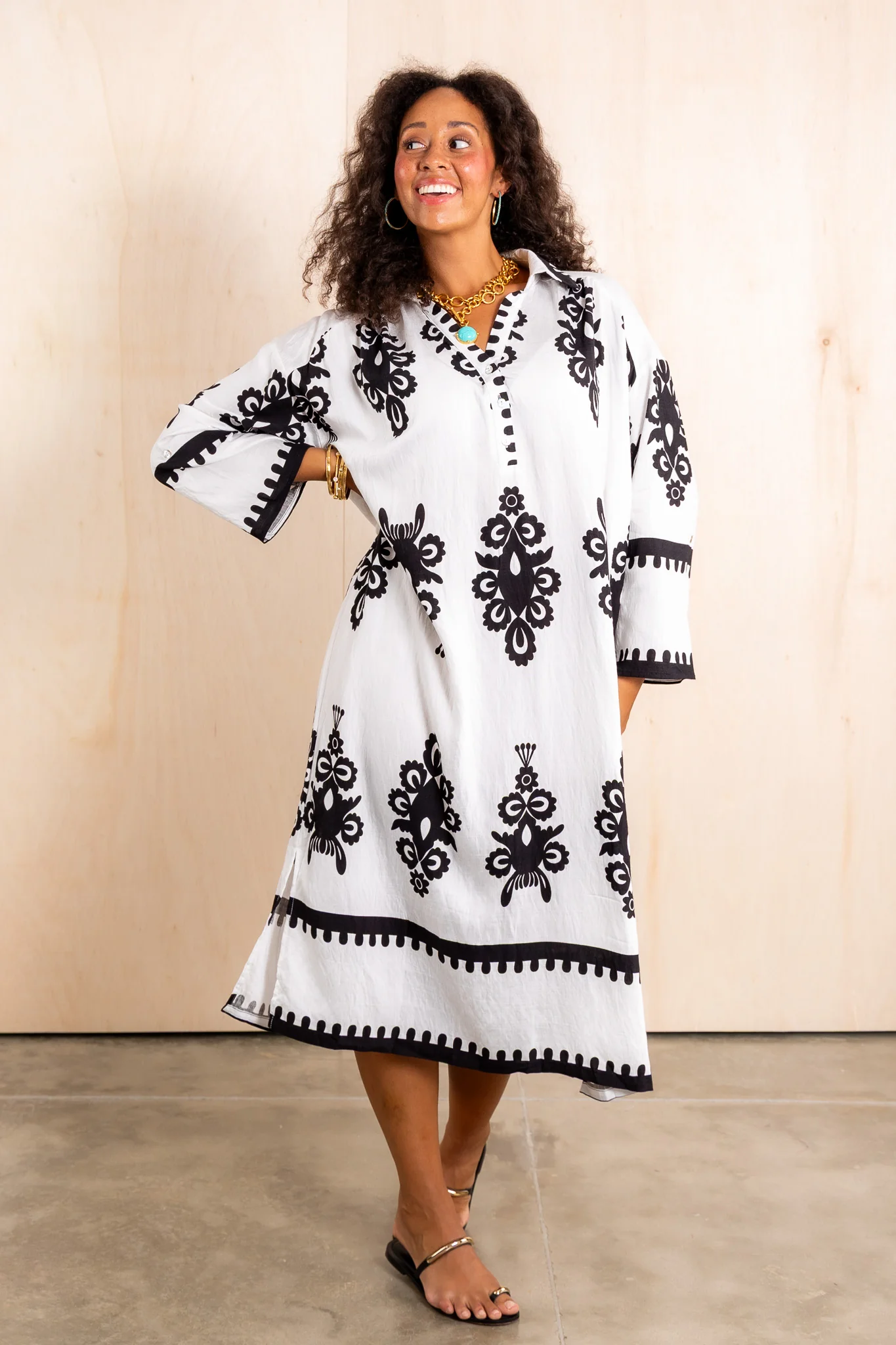Moving Forward Cream Mix Long Sleeve Midi Dress - Image 4