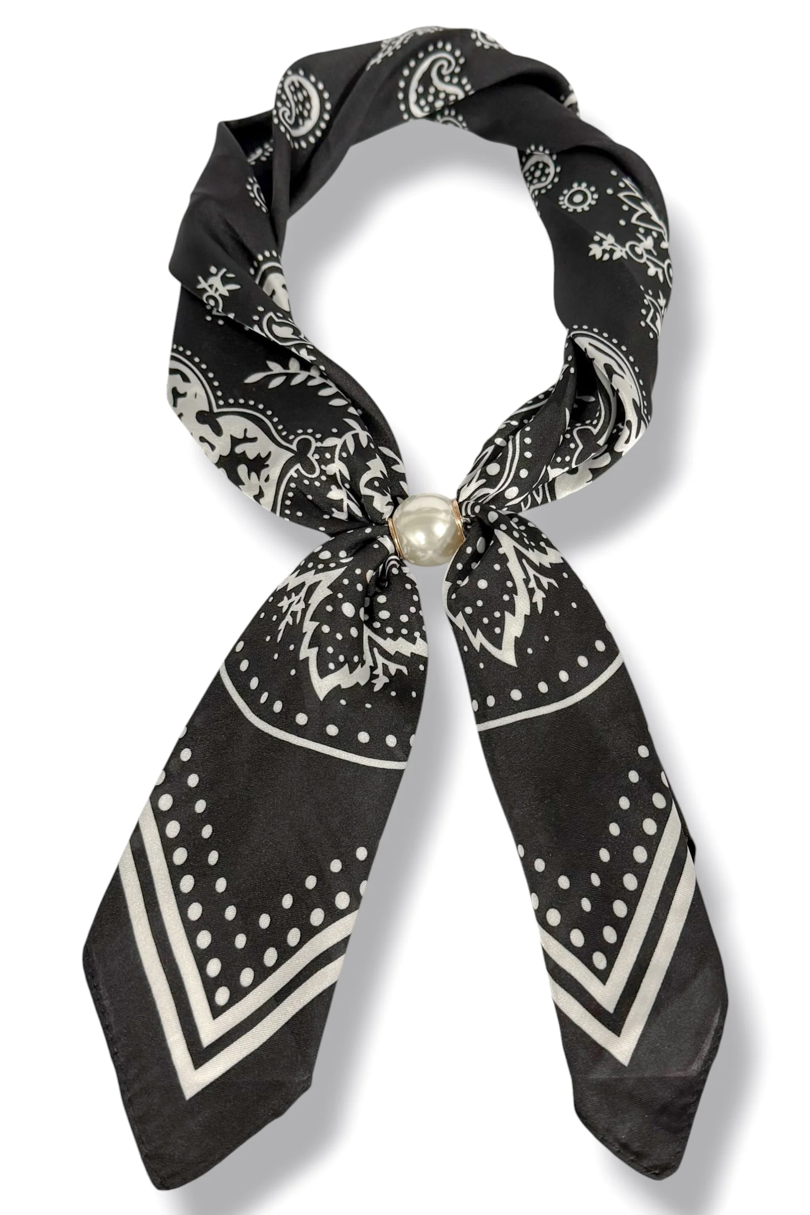 Bethany Black Paisley Scarf Pearl Necklace