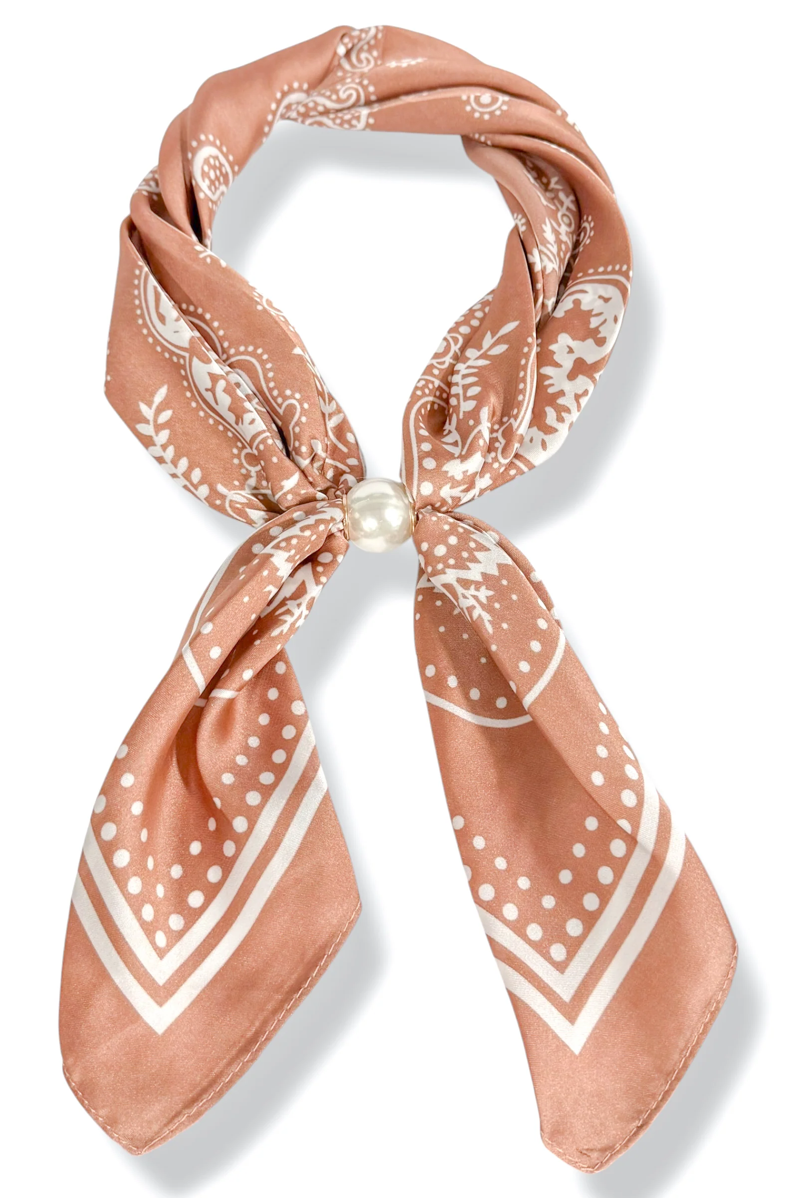 Bethany Light Brown Paisley Scarf Pearl Necklace