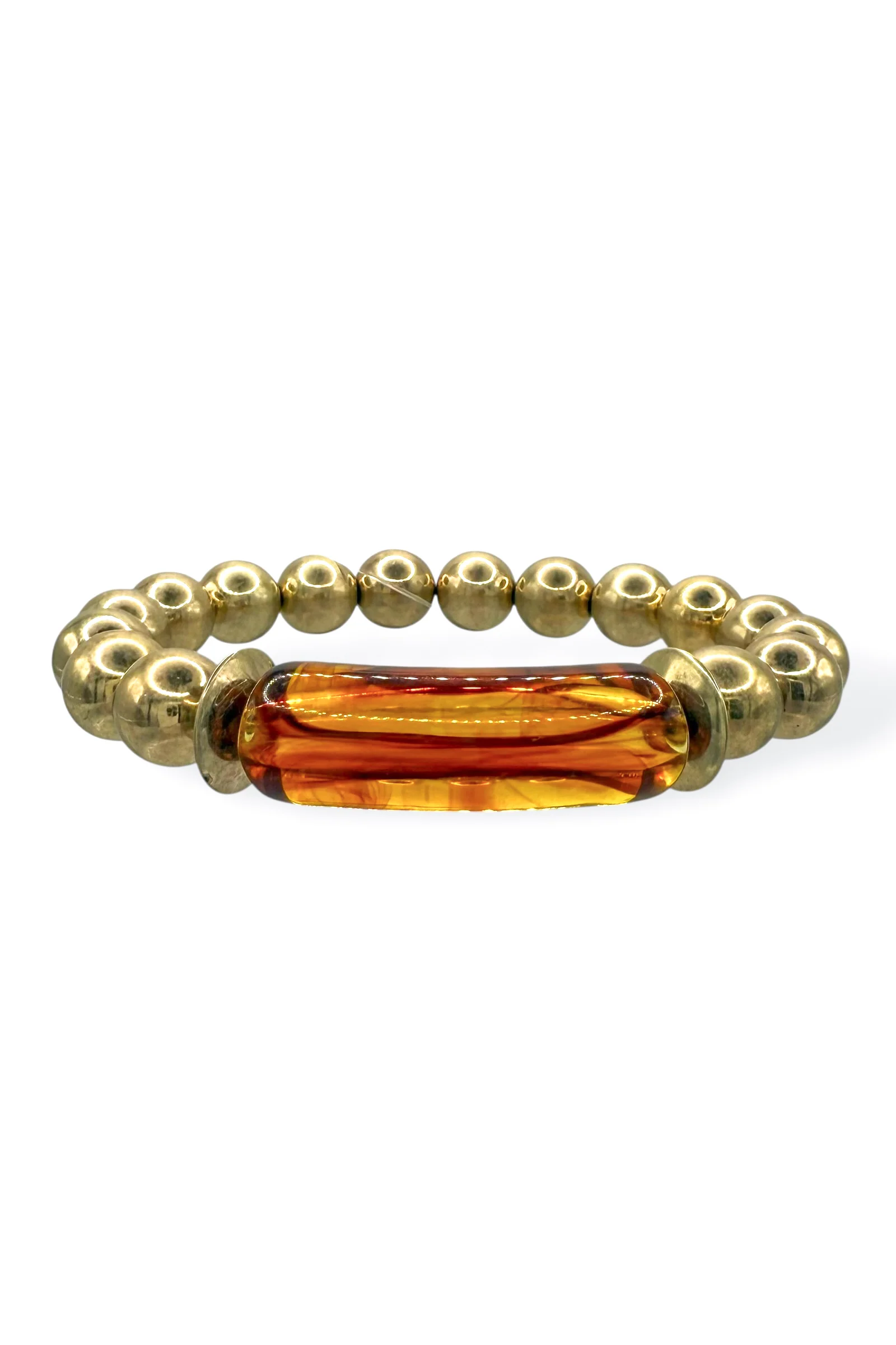 What You Say Orange Acrylic Tube and Metal Beaded Bracelet