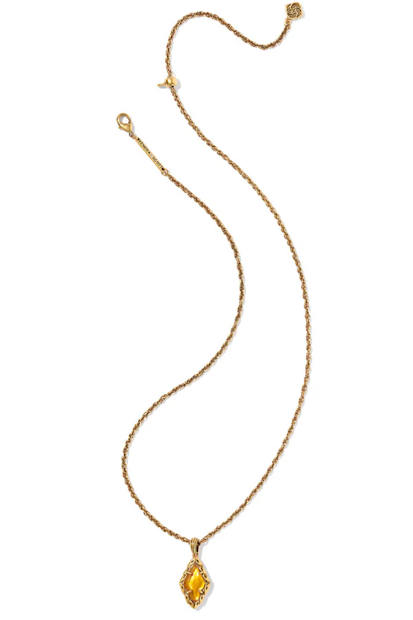 Kendra Scott Adeline Vintage Gold Marbled Amber Illusion Short Pendant Necklace