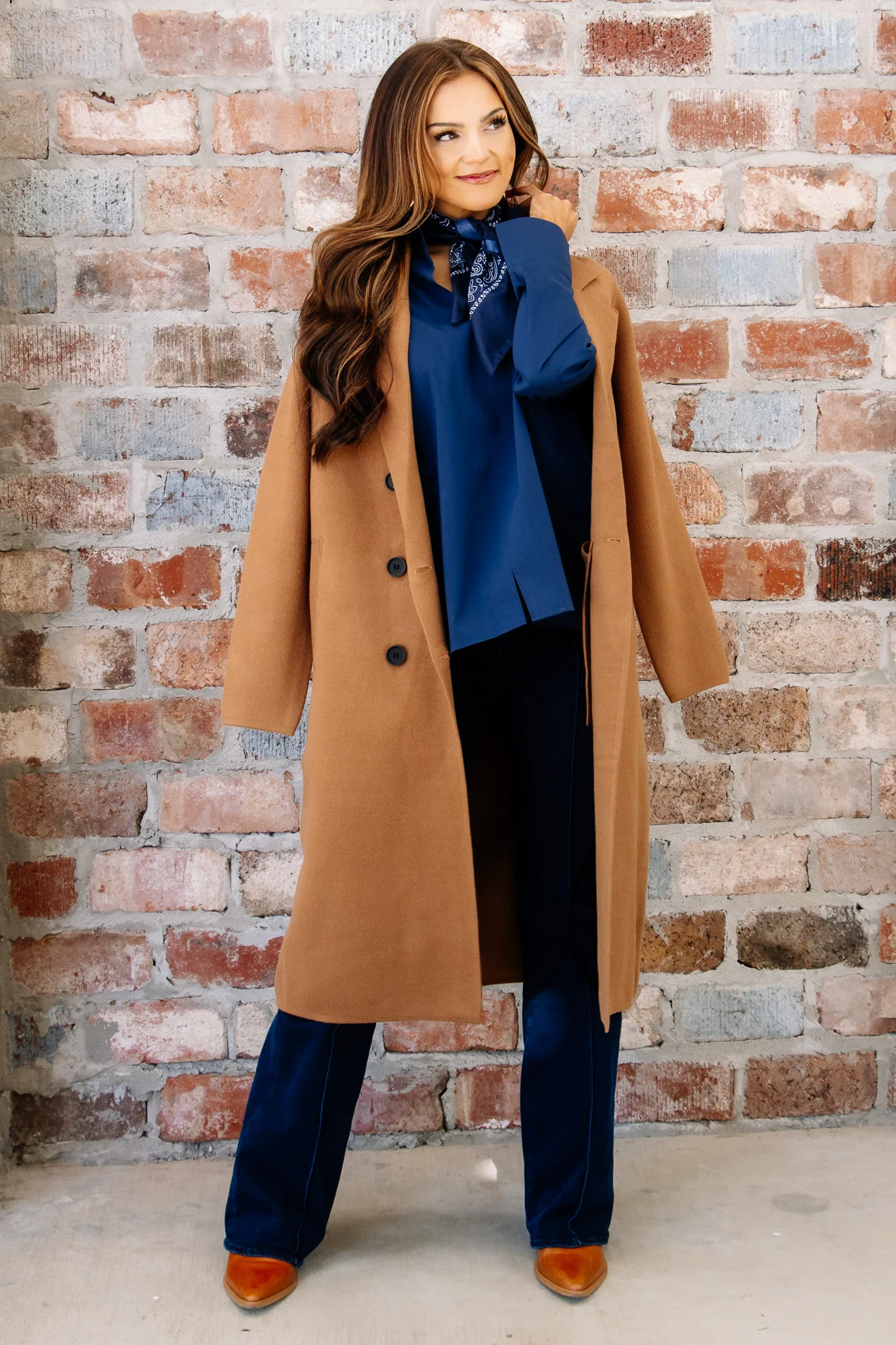 Foxcroft Agnes Long Sleeve Navy Blouse - Image 2