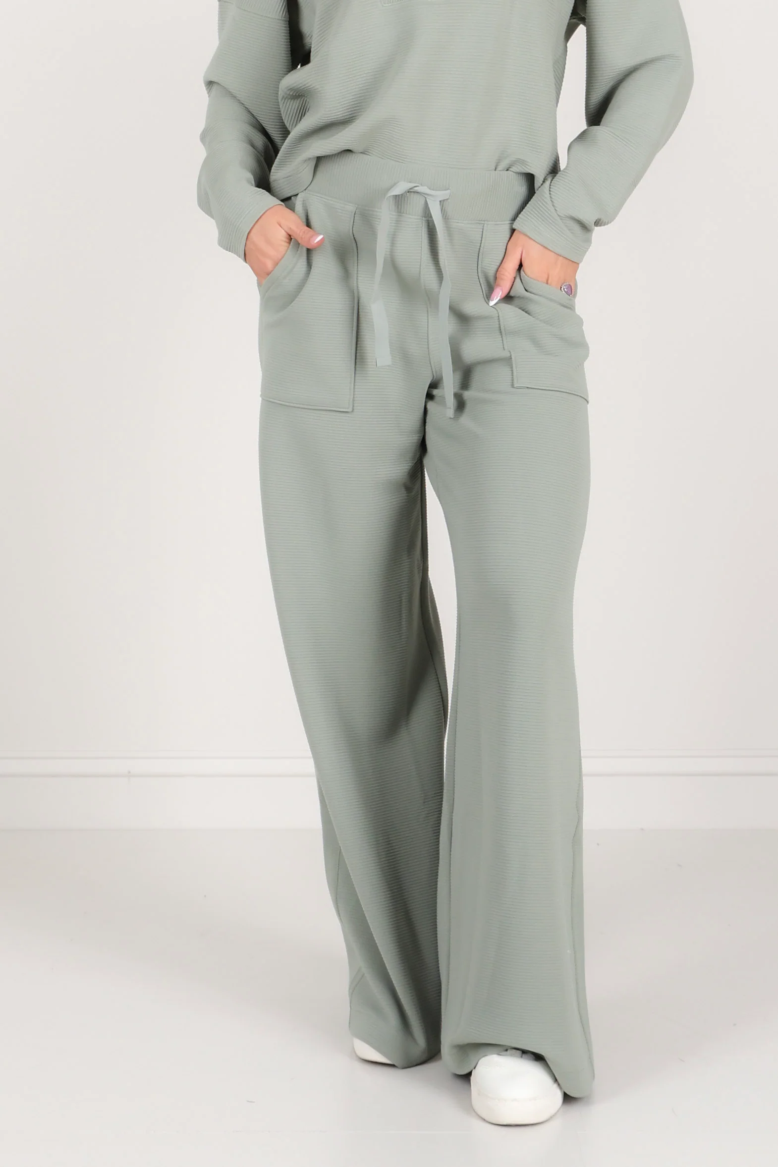 Spanx Airessentials French Ribbed Sage Brush Wide Leg Pant