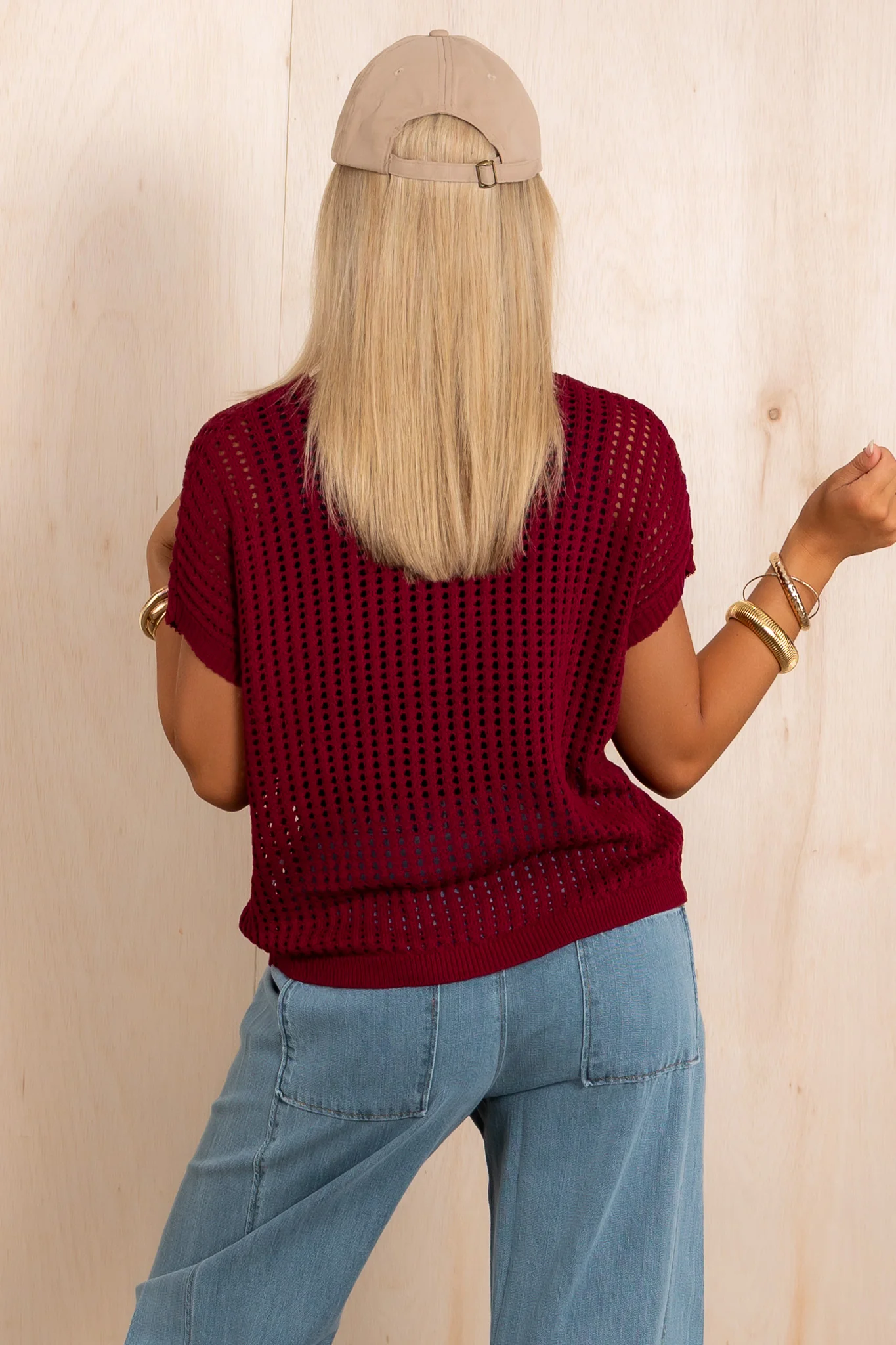 All American Cabernet Crochet Sleeveless Sweater - Image 5