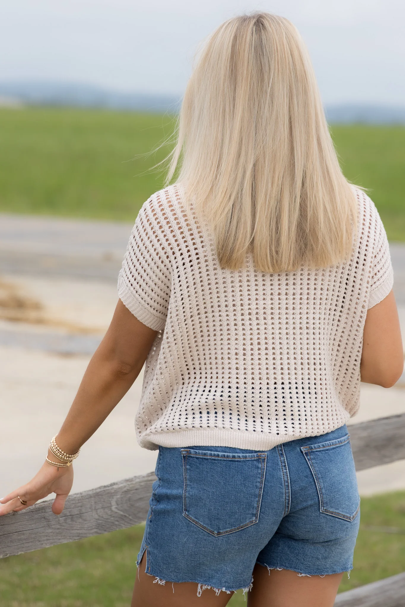 All American Beige Crochet Sleeveless Sweater *Final Sale* - Image 6