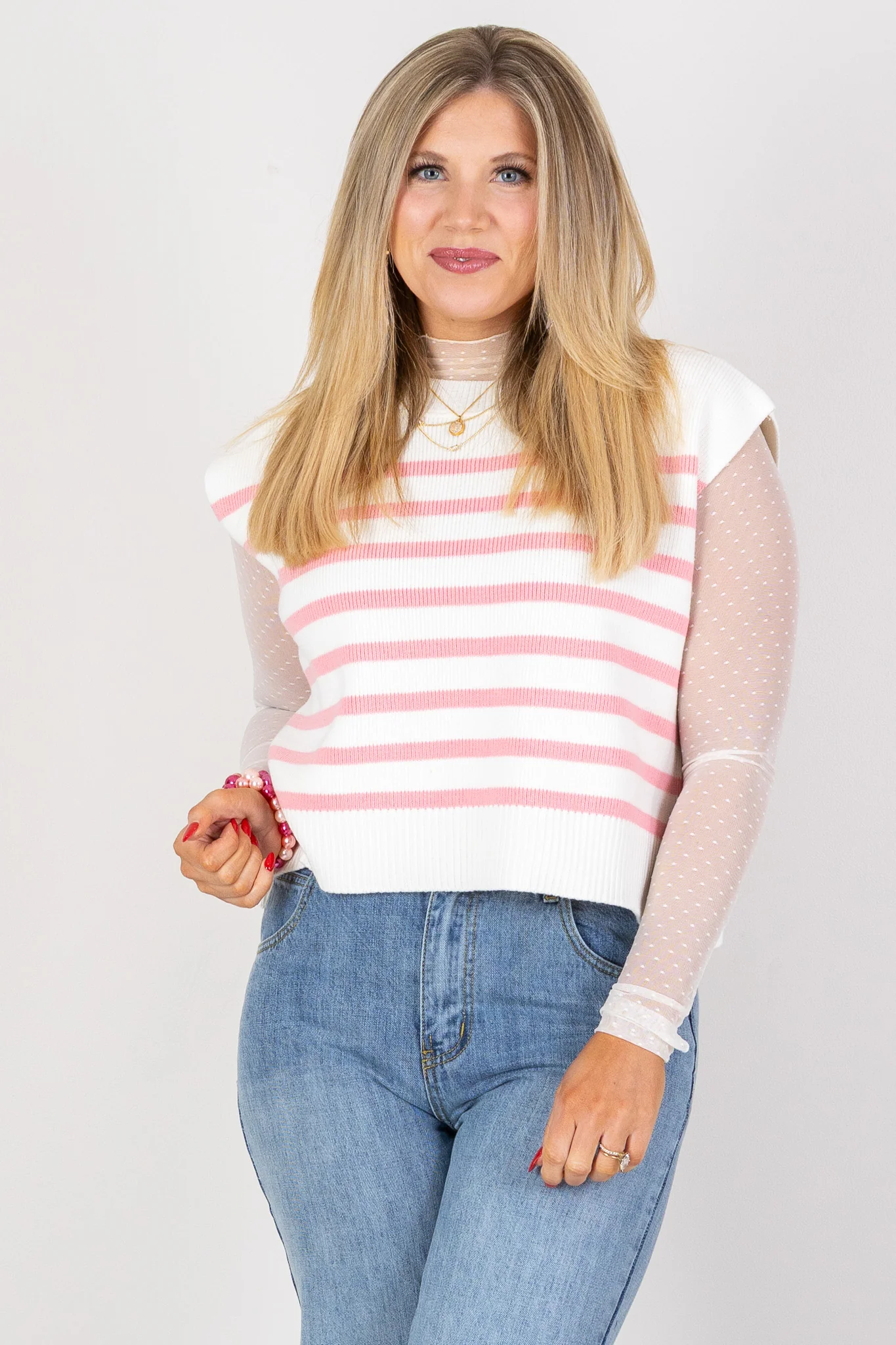 All Hands On Deck Dark Pink Striped Sleeveless Top - Image 3