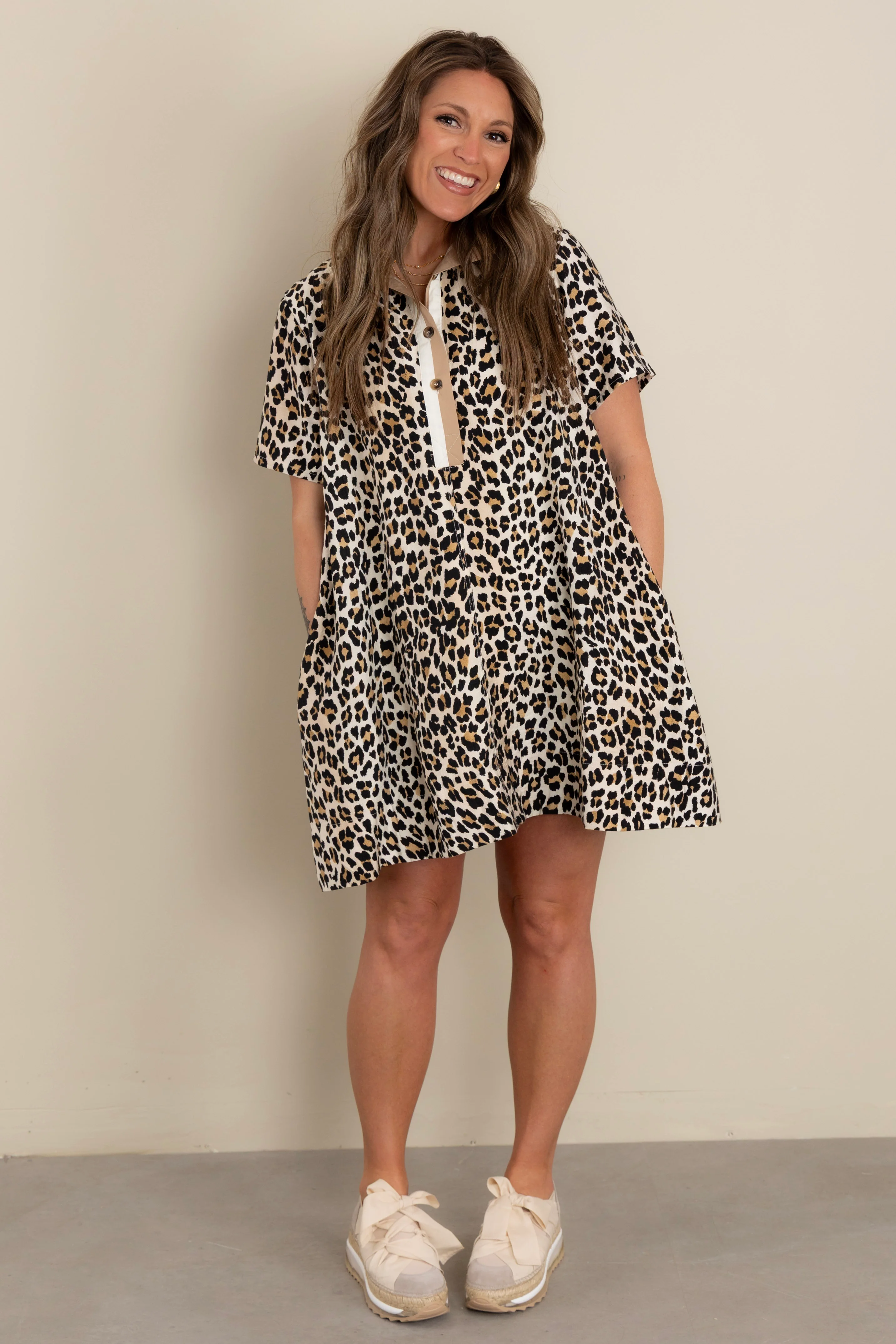 Short Sleeve Leopard Mini Dress - Image 2