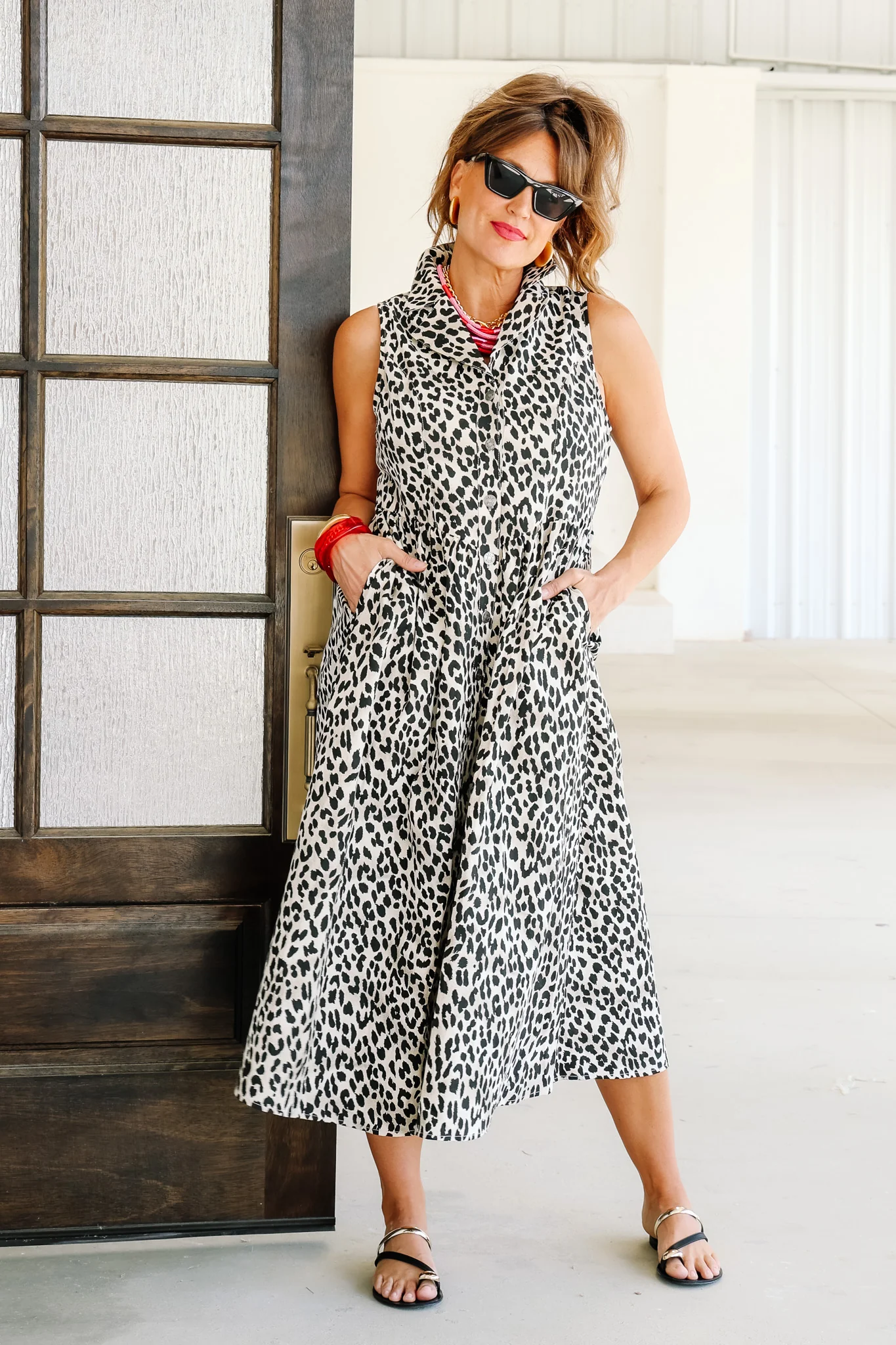 Sweet Daydream Animal Print Sleeveless Midi Dress
