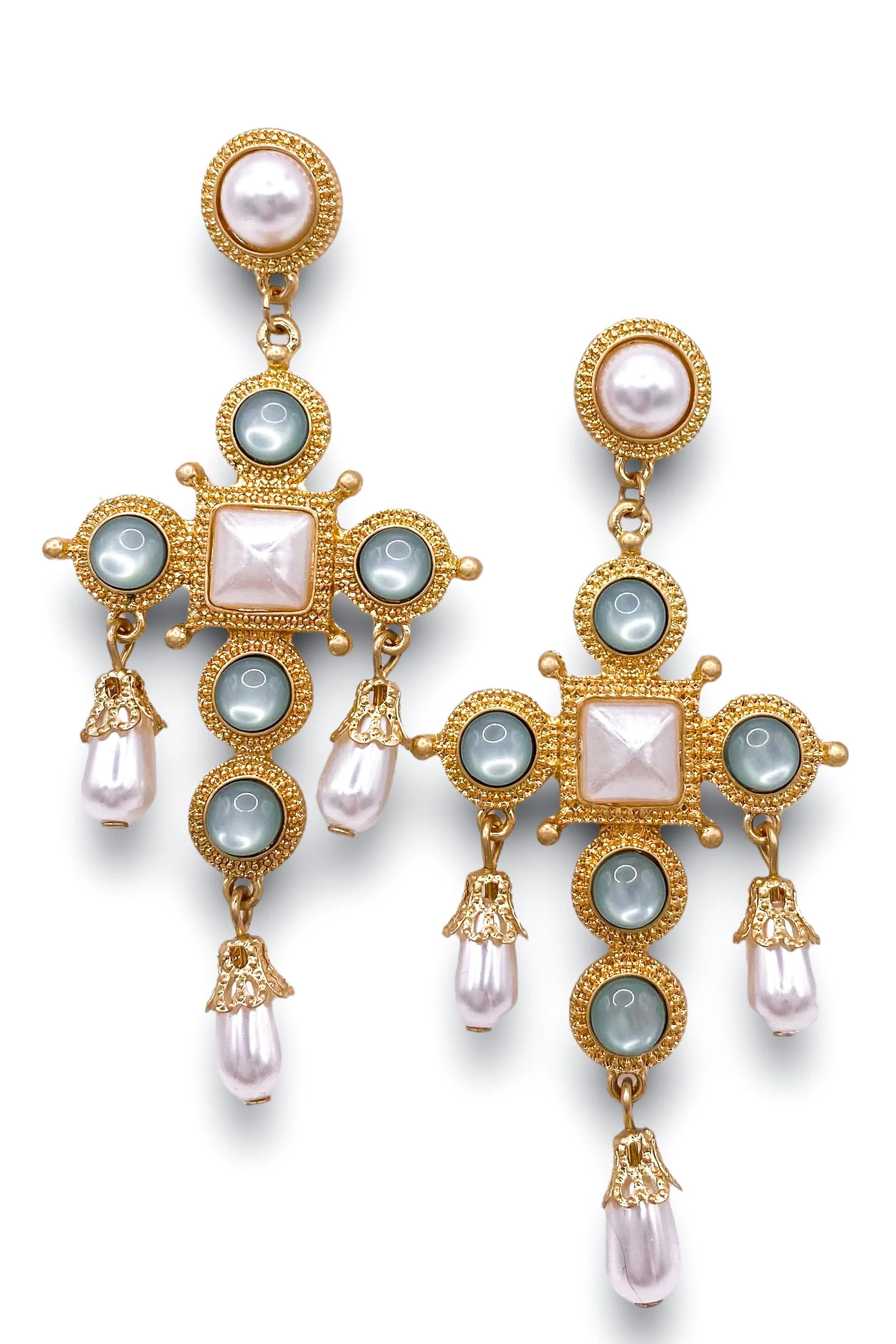 Fully Jeweled Earrings - Sage - FINAL SALE