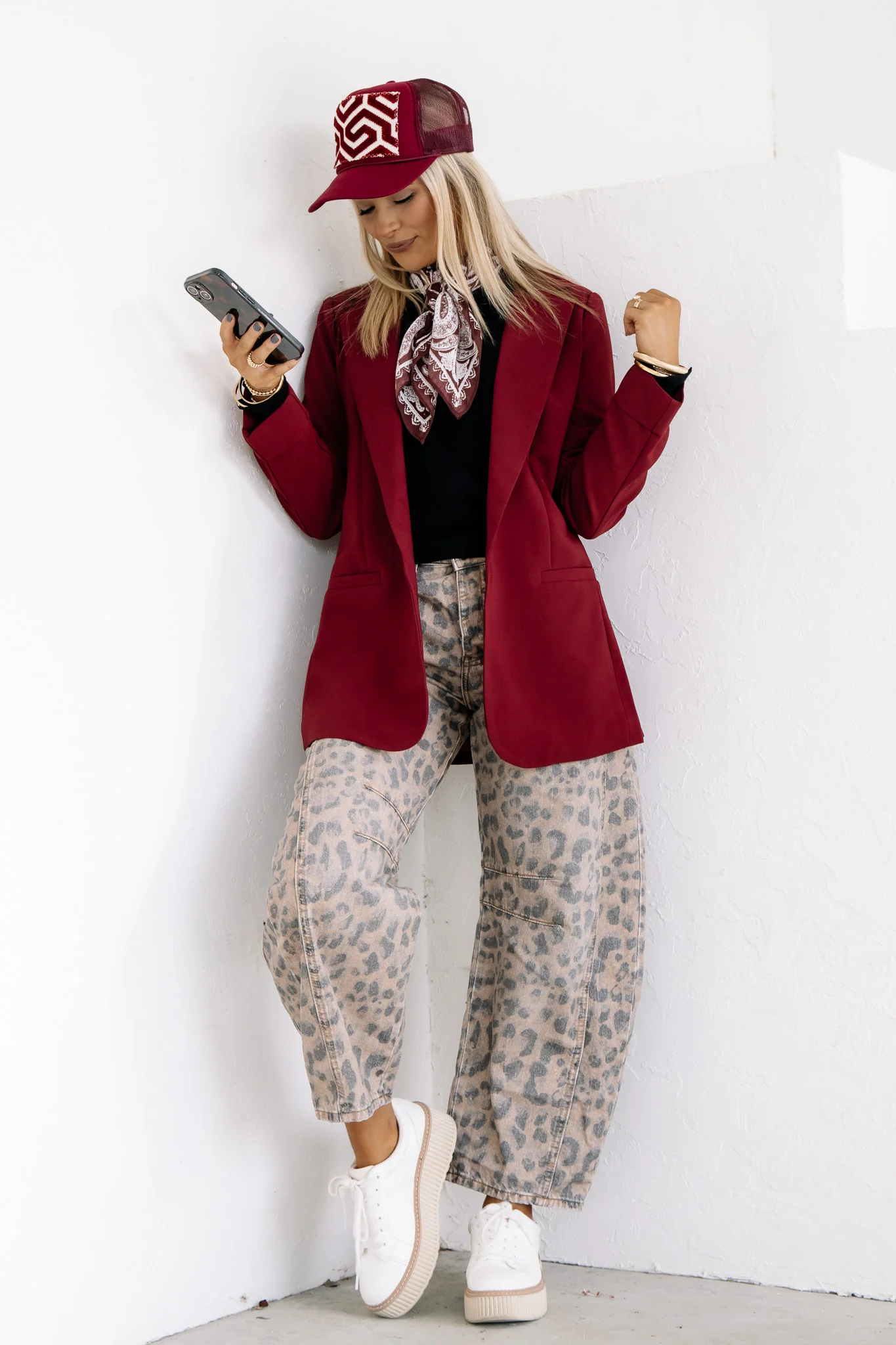 At The Office Burgundy Long Sleeve Blazer - Image 3