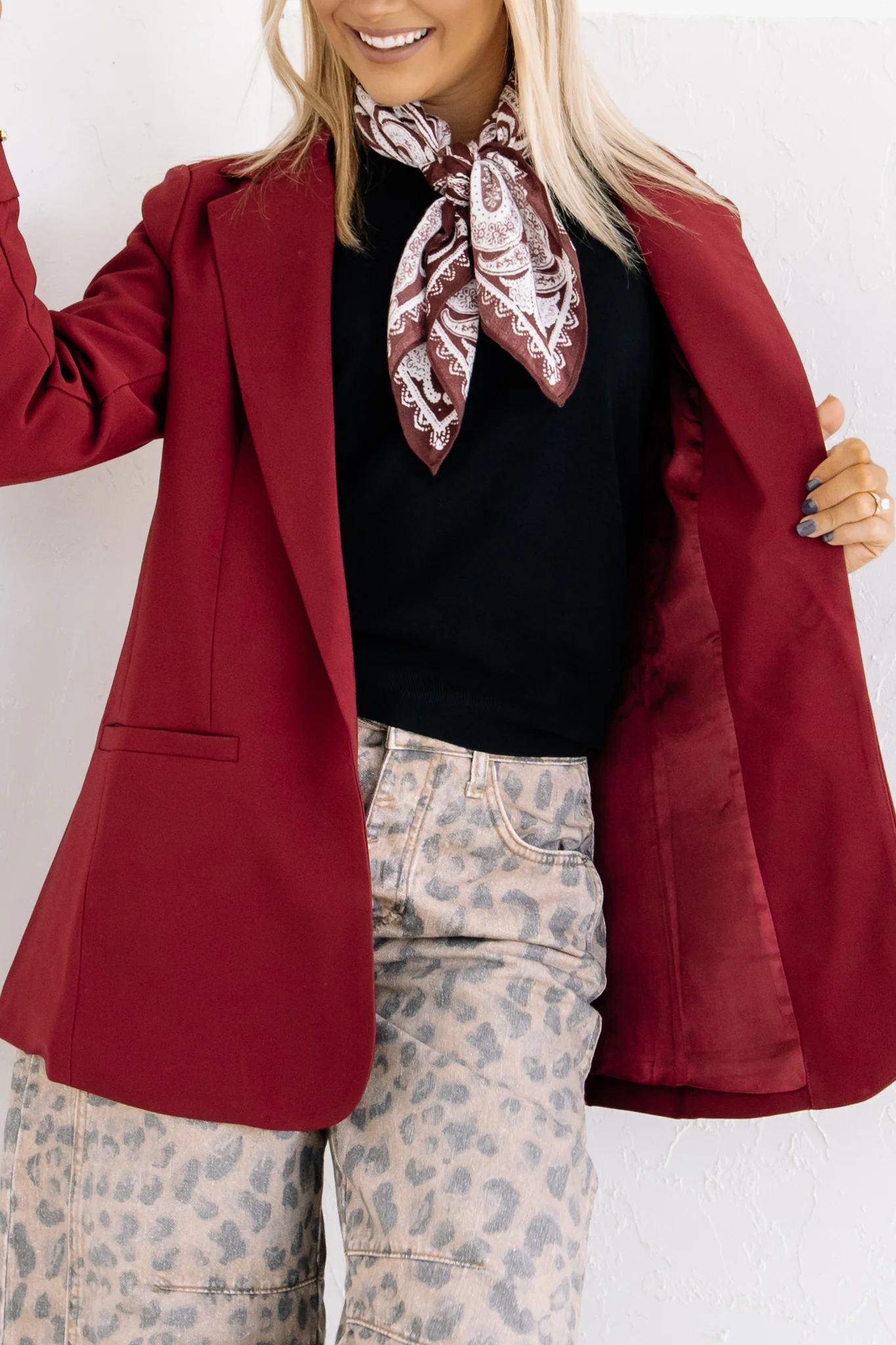 At The Office Burgundy Long Sleeve Blazer - Image 4