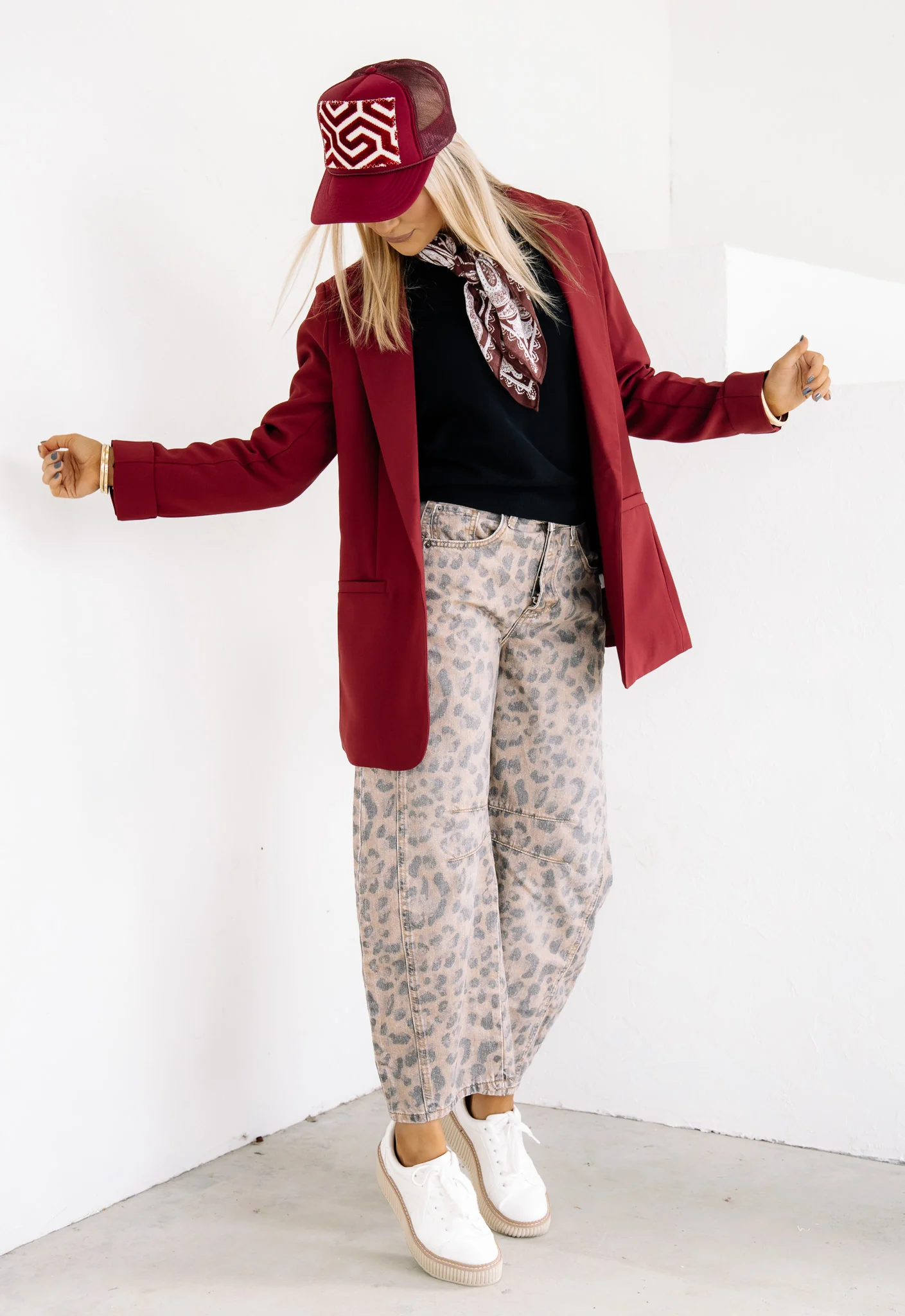 At The Office Burgundy Long Sleeve Blazer - Image 5