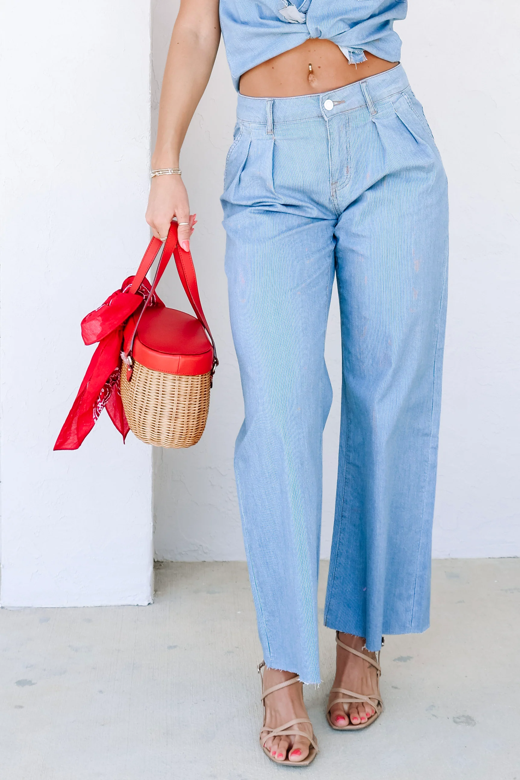 Tribal Audrey Baja Blue Pleated Wide Leg Jean