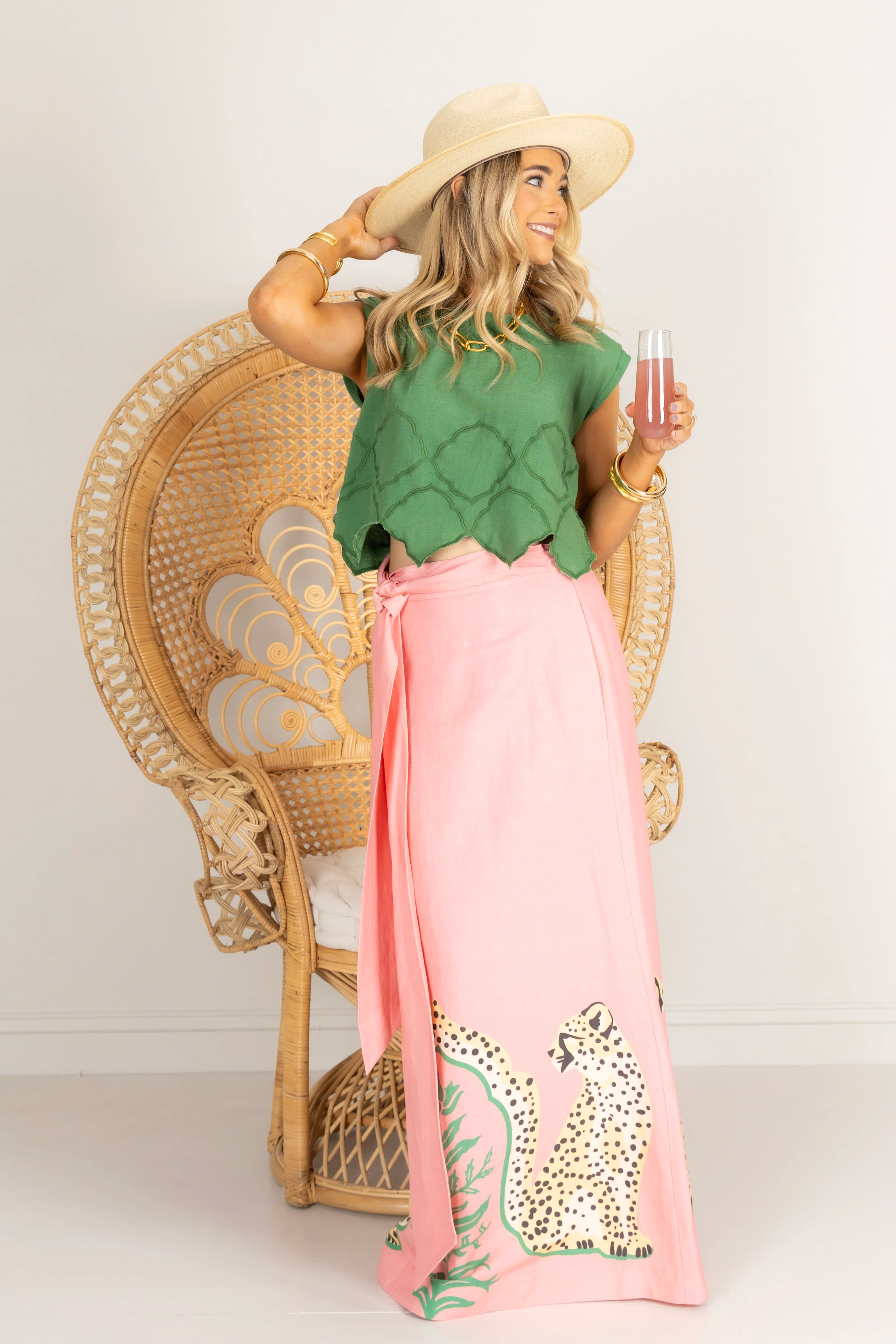 Emily McCarthy Audrey Cabana Cat Linen Wrap Maxi Skirt - Image 3