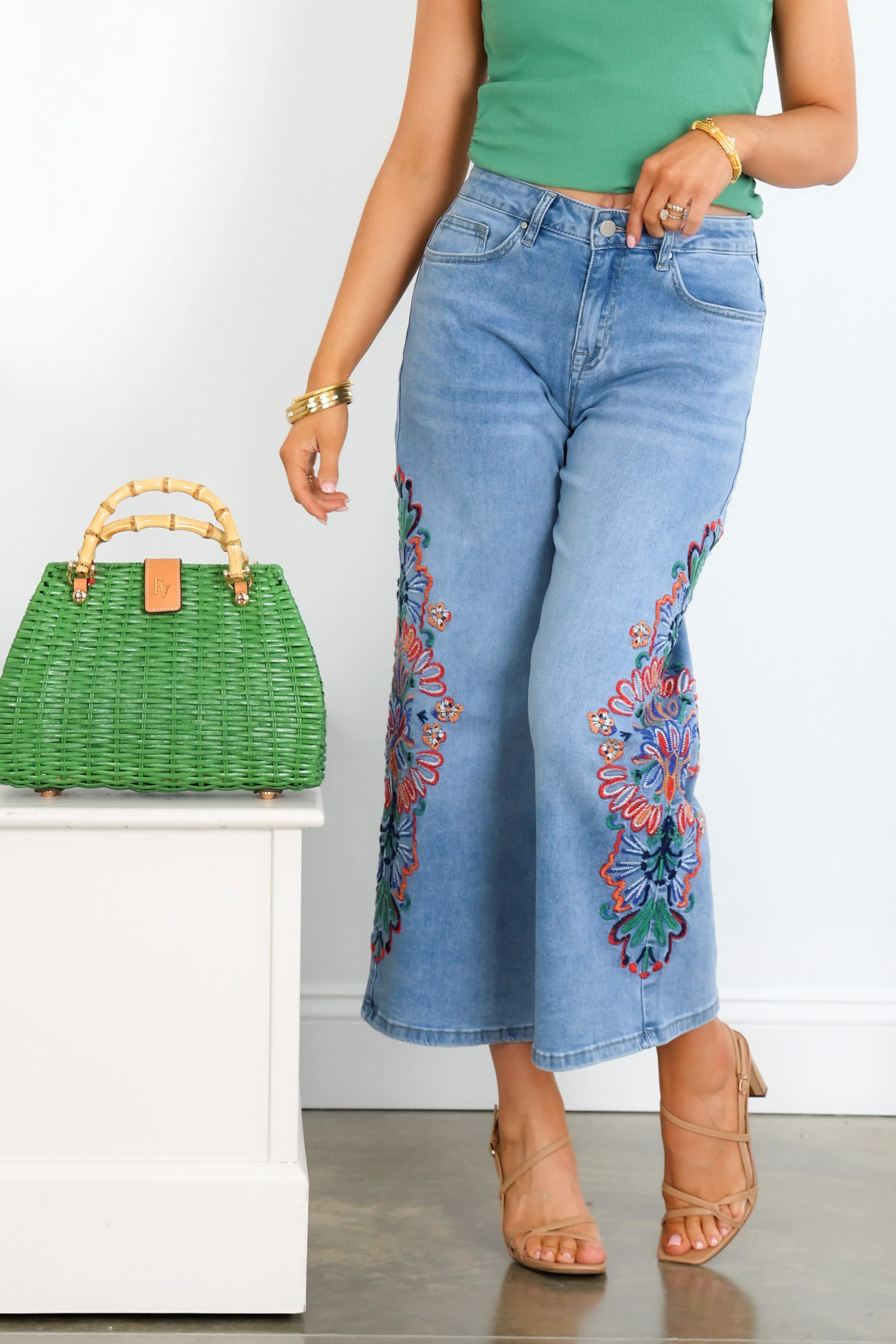 Tribal Audrey Desert Blue Wide Crop Jean