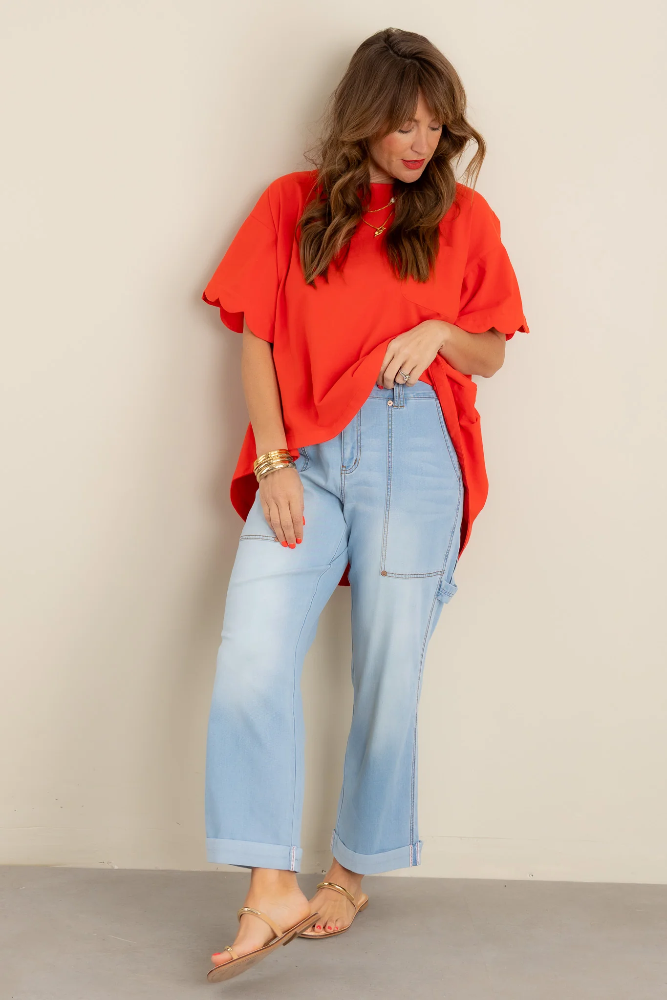 High Standards Red Scalloped Short Sleeve Top - FINAL SALE - Image 3