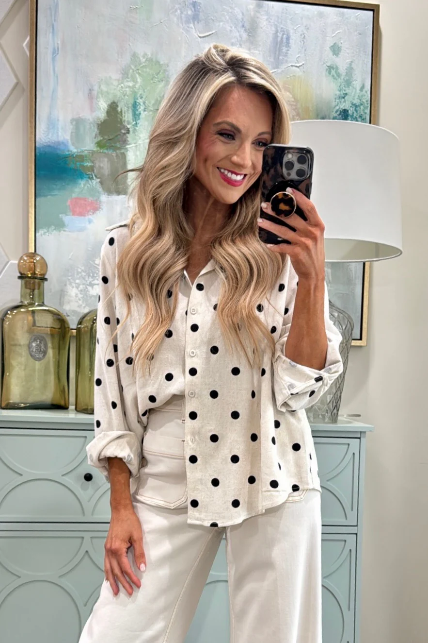 Margo Beige & Black Polka Dot 3/4 Sleeve Blouse - Image 7