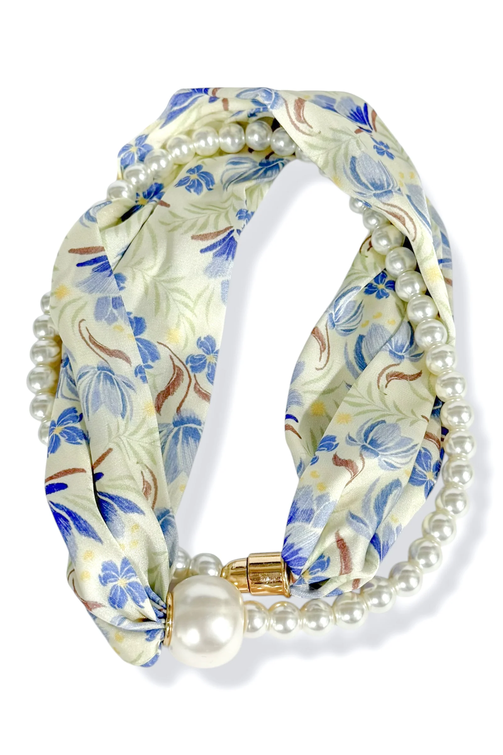 When Time Comes Beige Multi & Pearl Layered Scarf Necklace