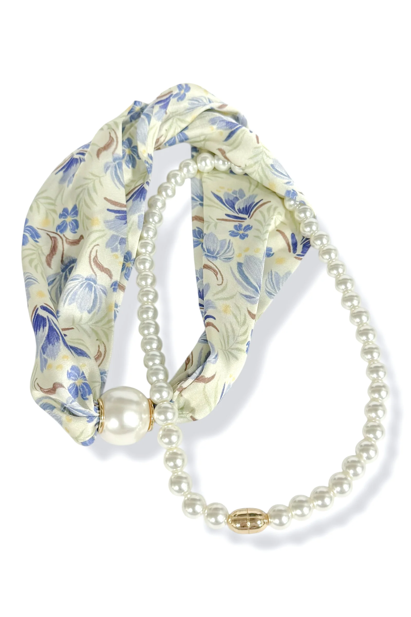 When Time Comes Beige Multi & Pearl Layered Scarf Necklace - Image 2