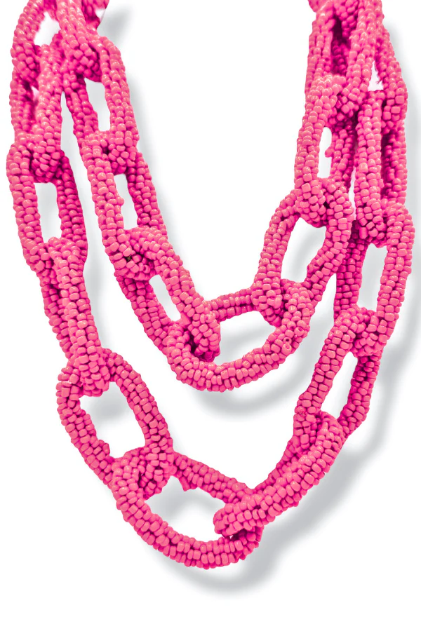 Better Than Ever Neon Pink Beaded Chain Necklace