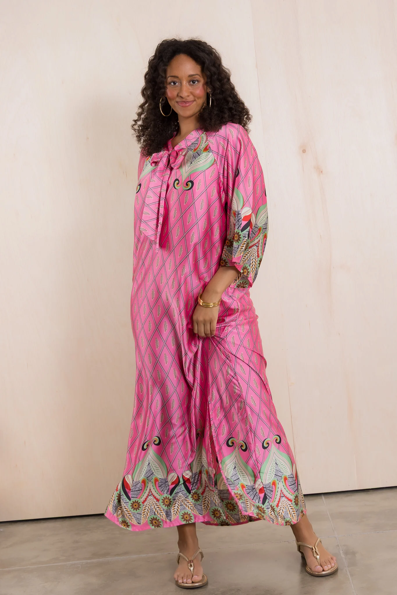 Birds Of Feather Pink Short Sleeve Maxi Dress - Image 2