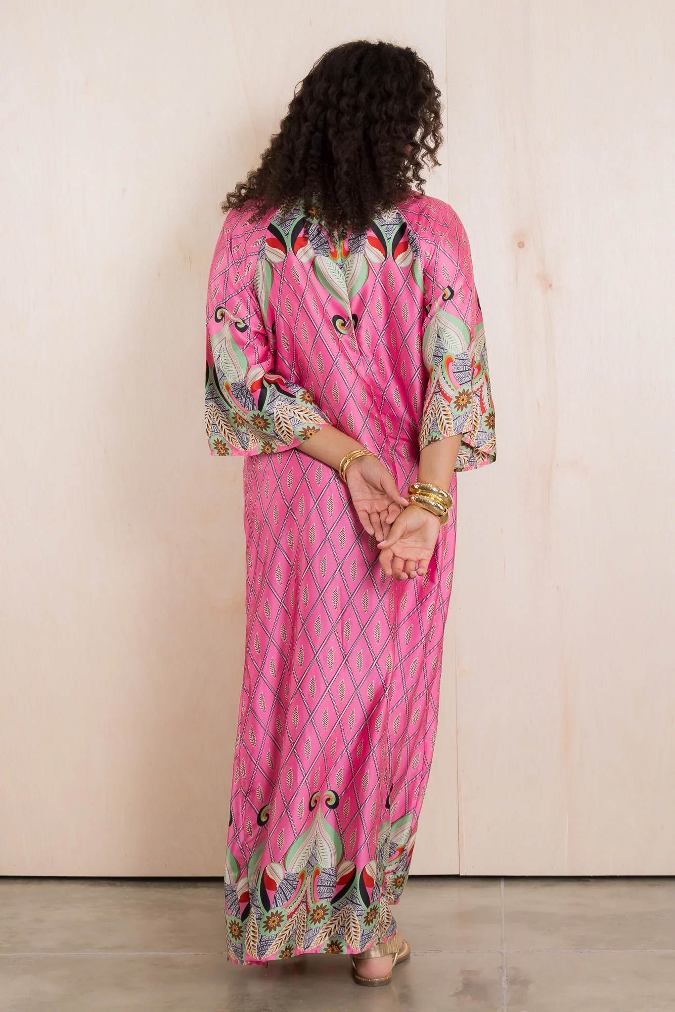 Birds Of Feather Pink Short Sleeve Maxi Dress - Image 3